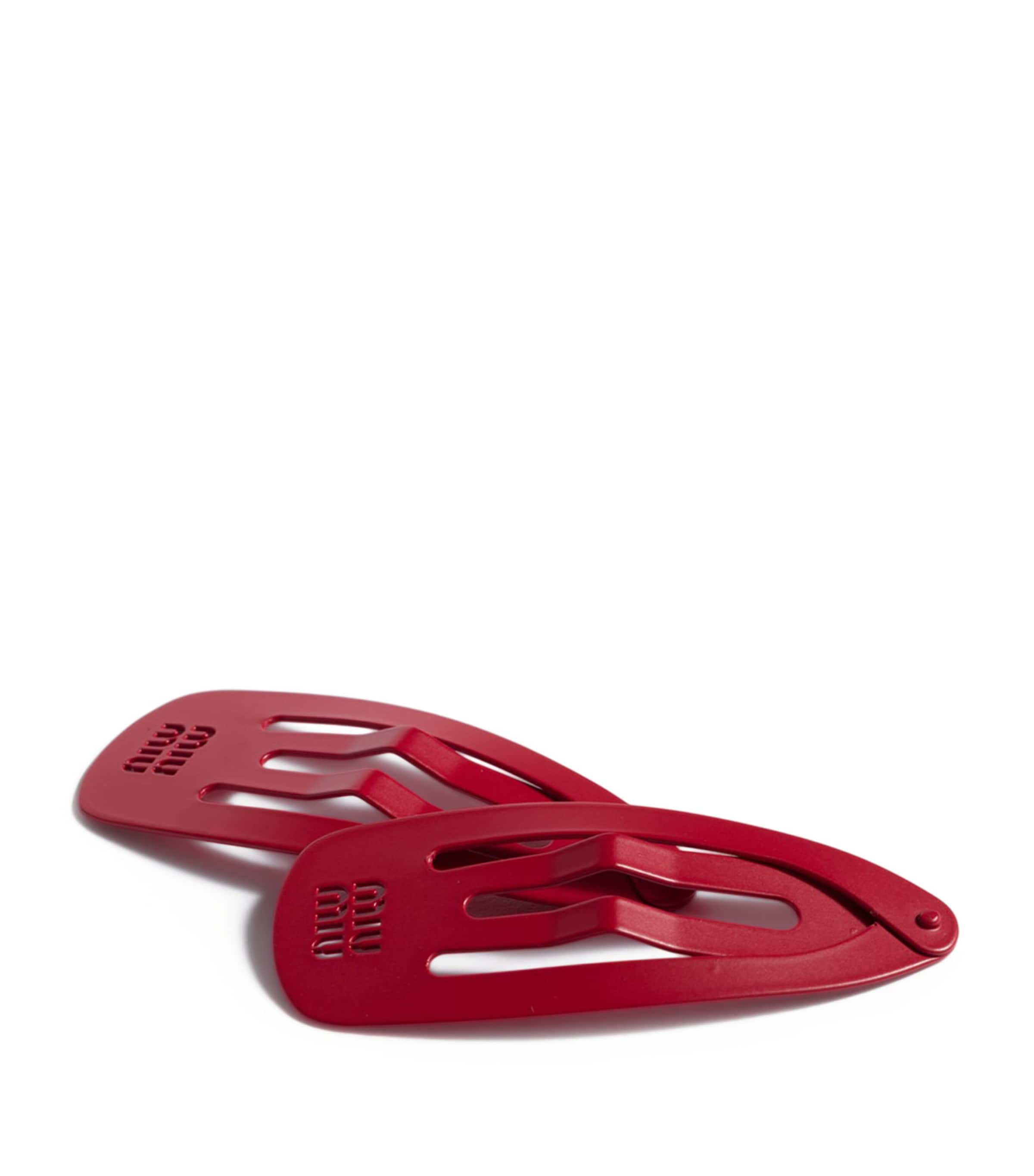 Miu Miu Large Metal Logo Hair Clips (Set of 2) Red Image 1