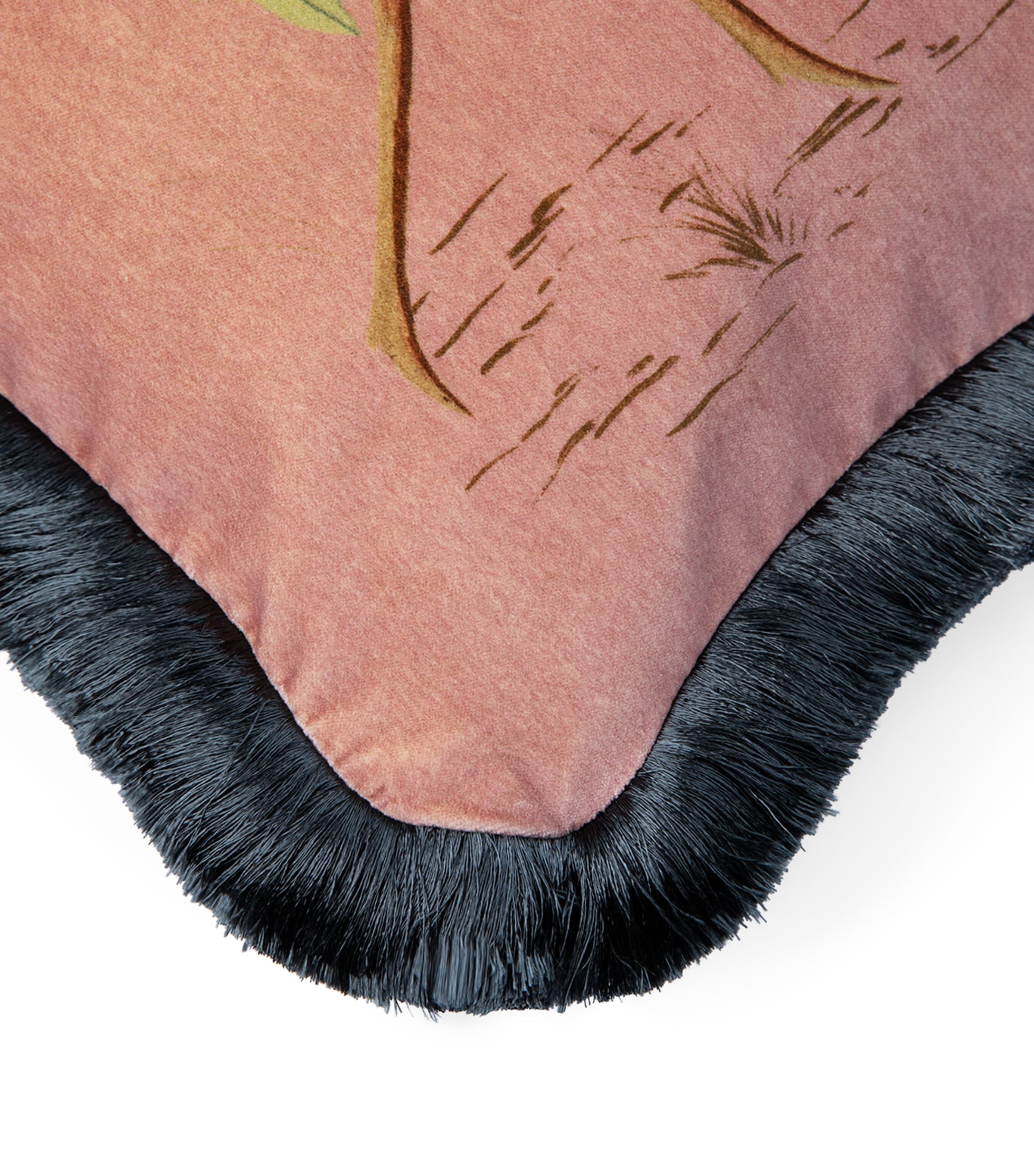 Medium Velvet Amatoria Pansies Fringed Cushion (45cm x 45cm) TOURMALINE Image 2