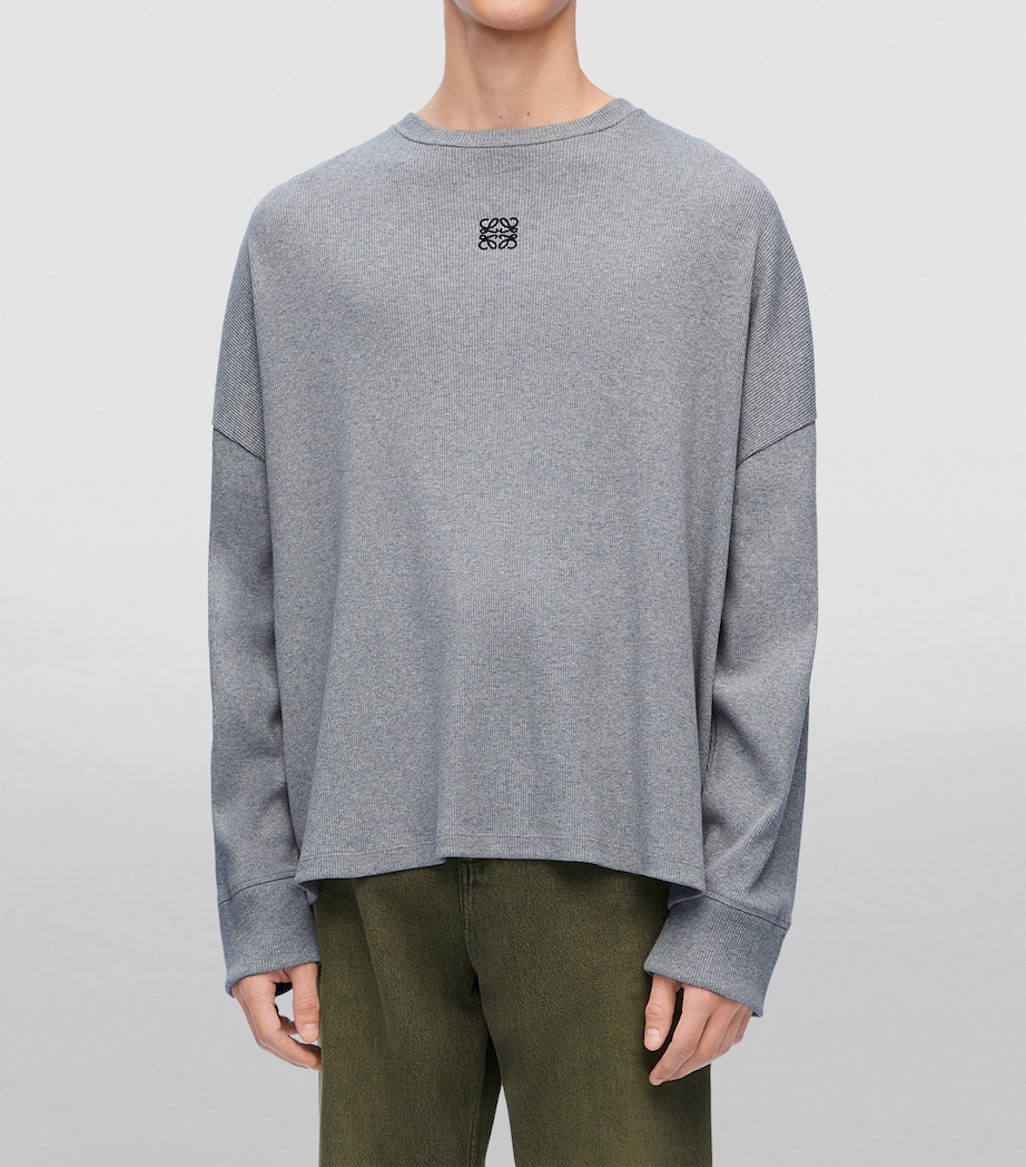 LOEWE Mens Anagram Long-Sleeve T-Shirt Grey Melange Image 2