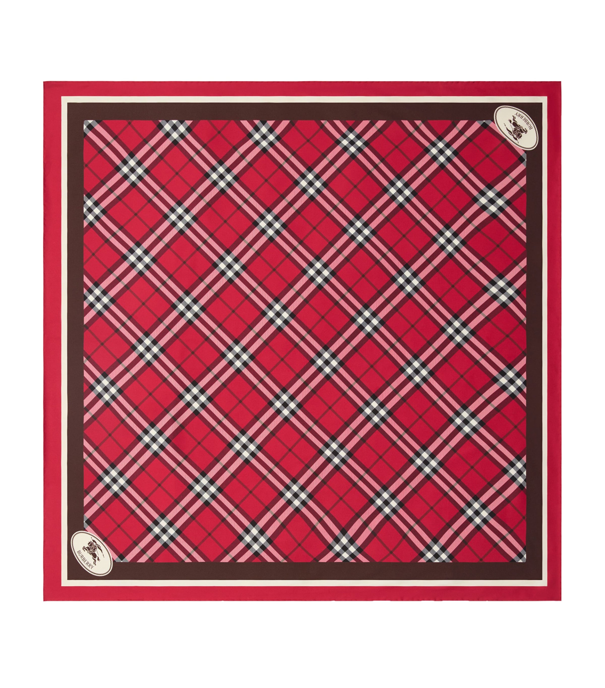 Burberry Medium Check Ekd Stamp Square Silk Twill Scarf In Pink