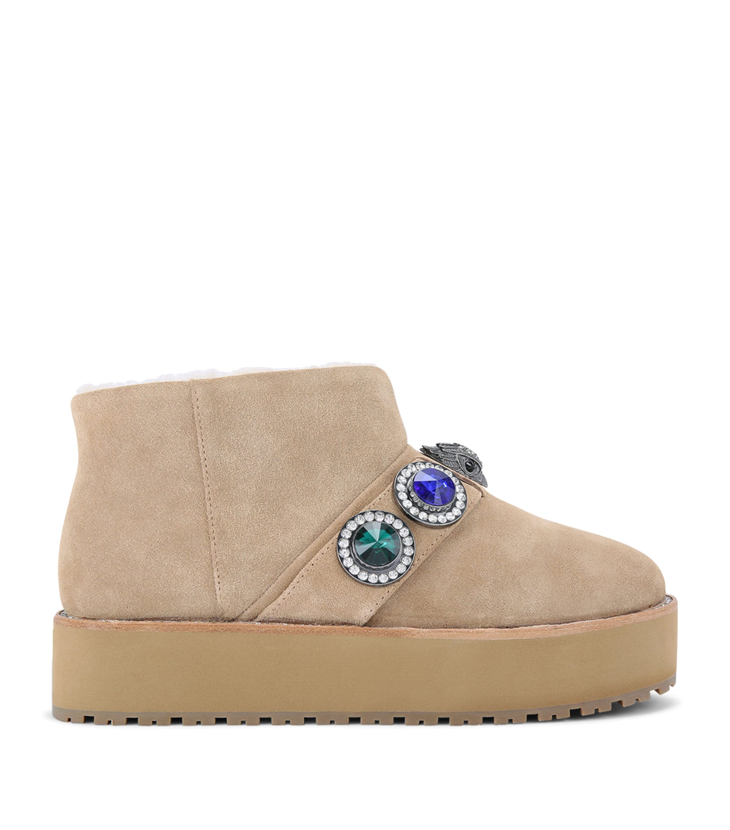 Kurt Geiger Suede Embellished Octavia Boots In Beige
