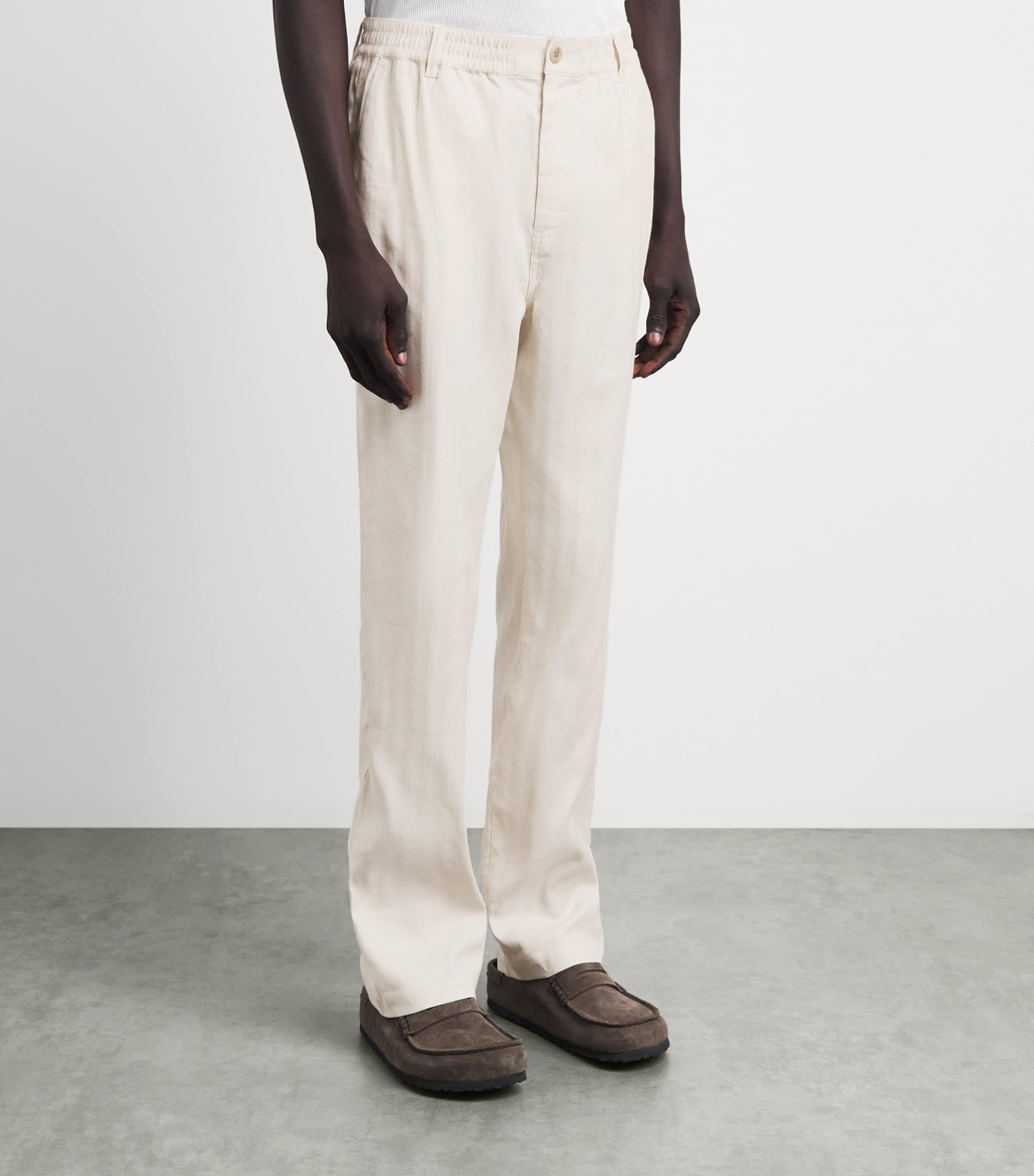 PAIGE Mens Stretch-Cotton-Linen Eberton Trousers Fossil Hrrngbn Image 4