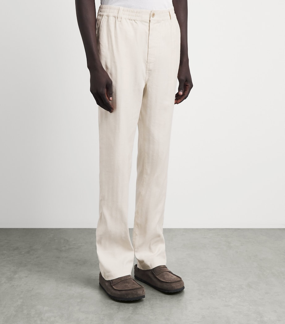 PAIGE Mens Stretch-Cotton-Linen Eberton Trousers Fossil Hrrngbn Image 4