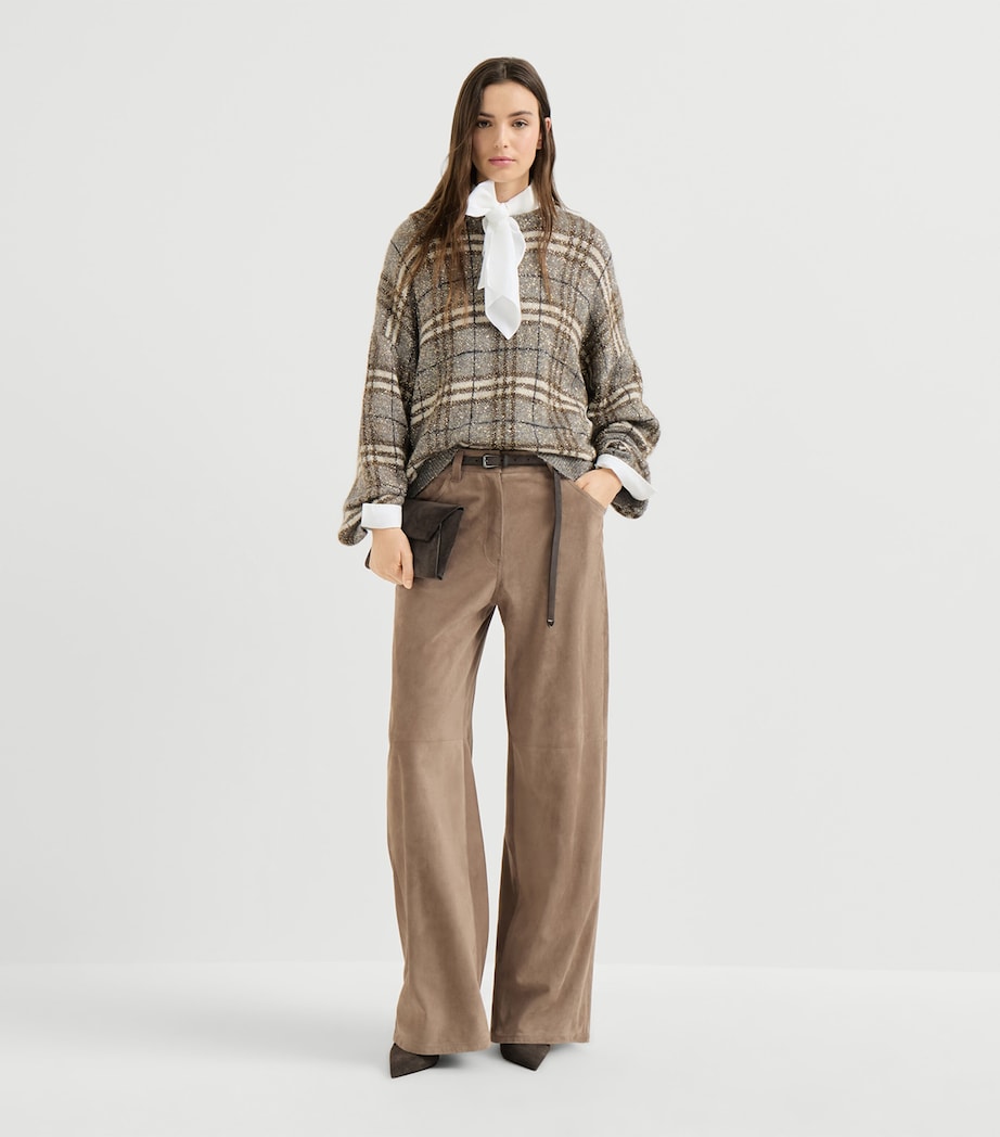 Brunello Cucinelli Womens Sequin Check Sweater Grey+brown Image 5