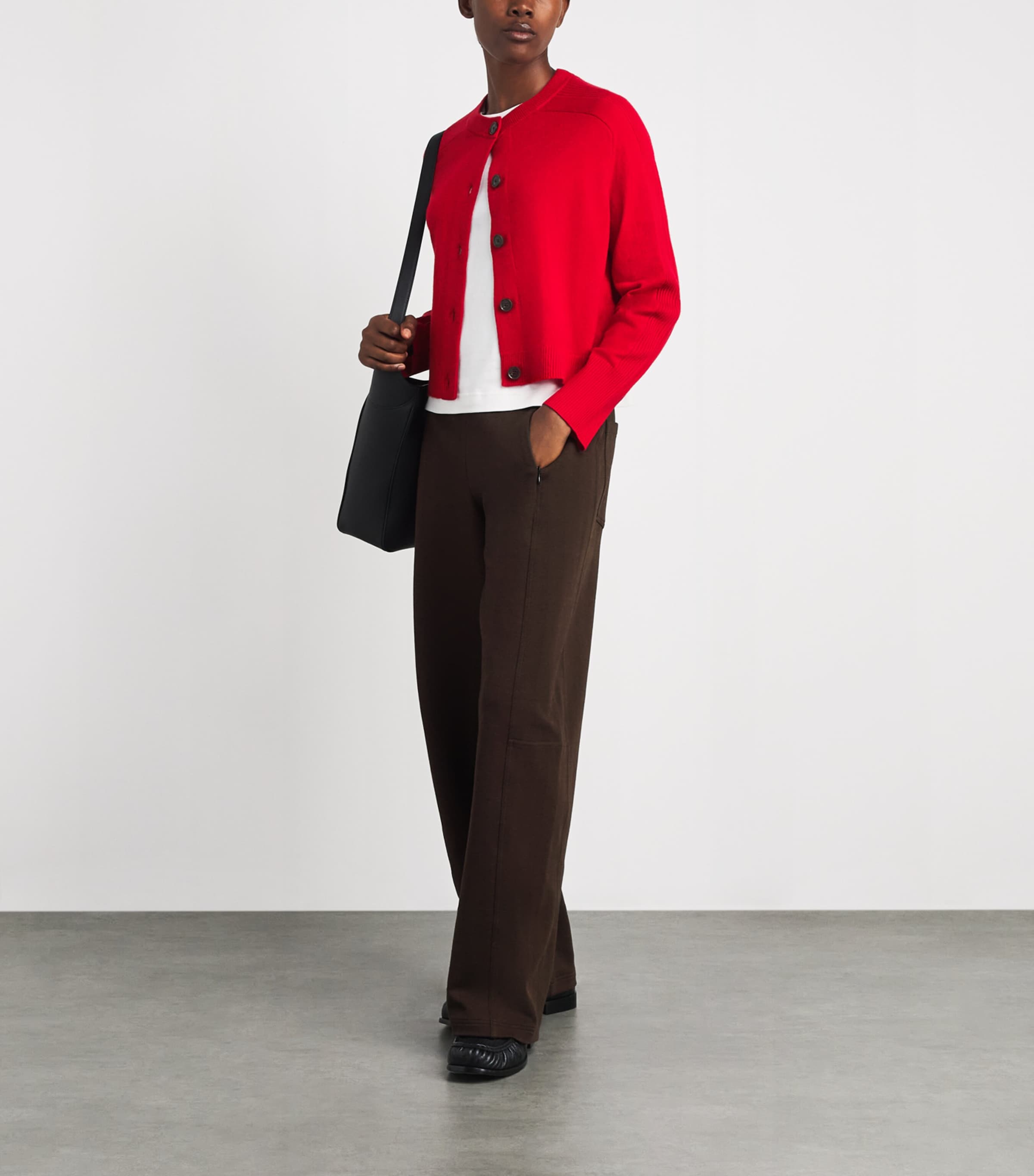 ME+EM Womens Wool-Cashmere Saddle-Shoulder Cardigan Scarlet Red Image 2