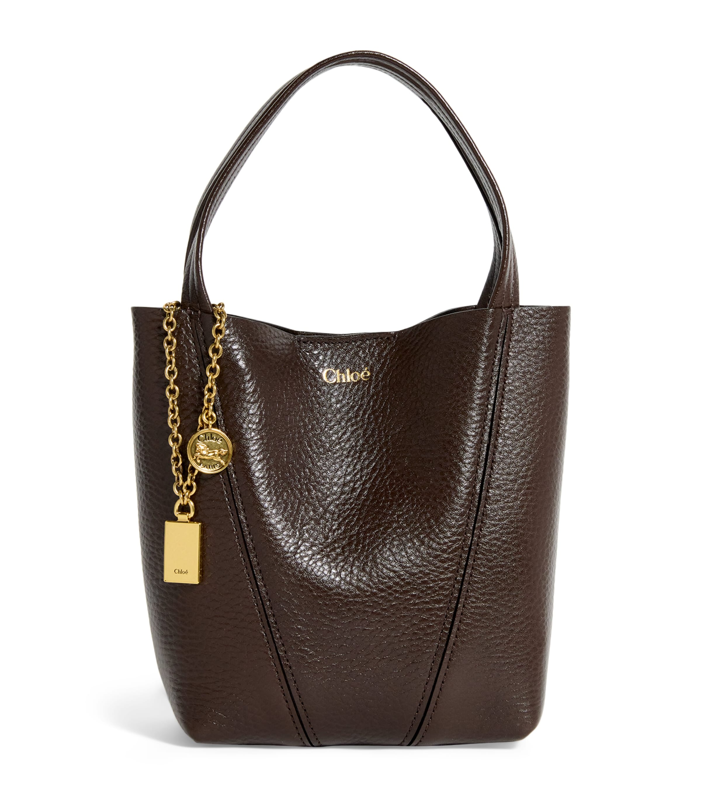 Chloé Spin Grained Leather Tote Bag In Brown