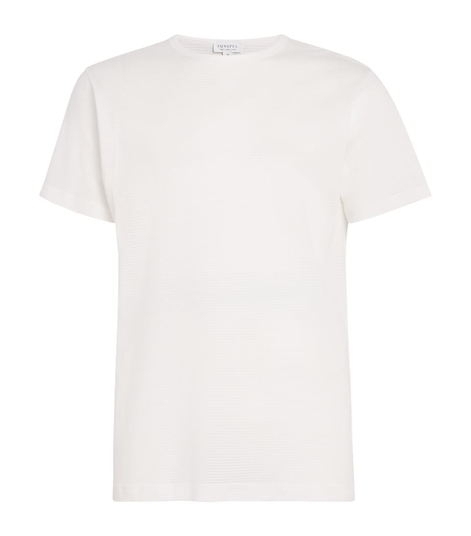 Cotton Mesh Cellular Crew-Neck T-Shirt WHITE Image 1