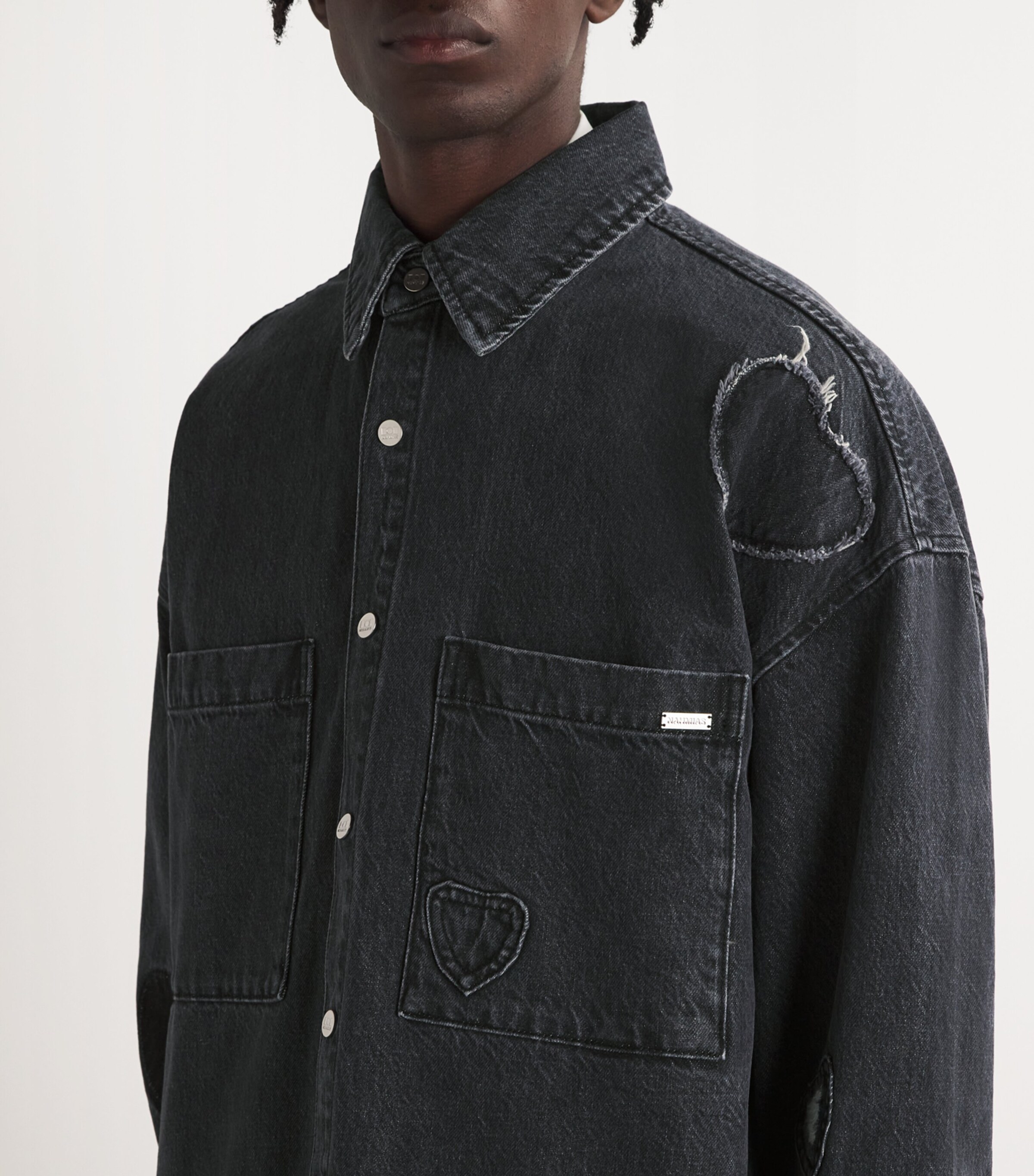 Denim Heart Patchwork Shirt HEART CHARCOAL WASH Image 6