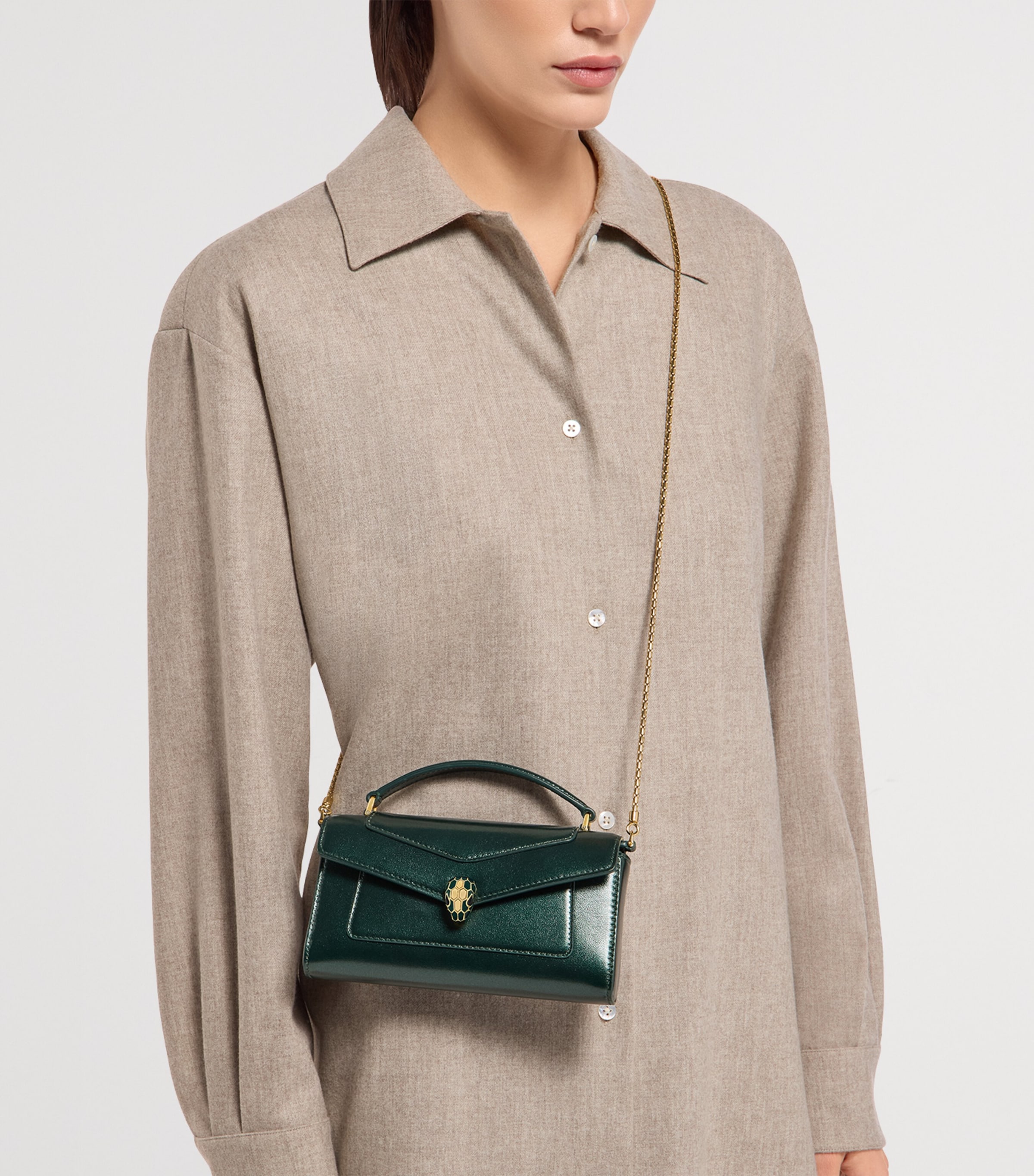Bvlgari Calfskin Serpenti Forever Cross-Body Bag Green Medium Image 4