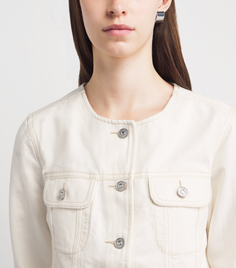 PAIGE Womens Cropped Dean Denim Jacket Toasted Ecru Image 3