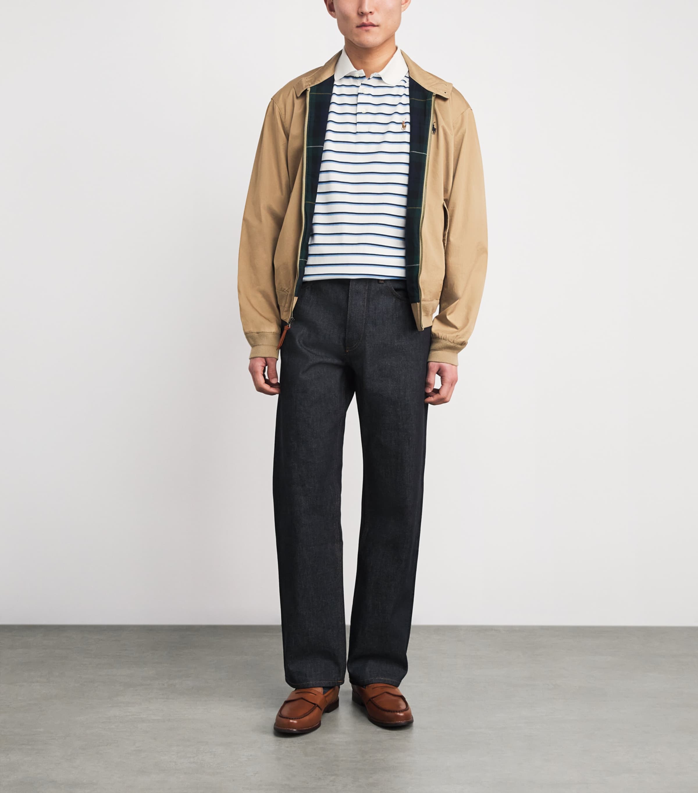 Pima Cotton Stripe Slim Polo Shirt WHITE BLUE MULTI Image 2