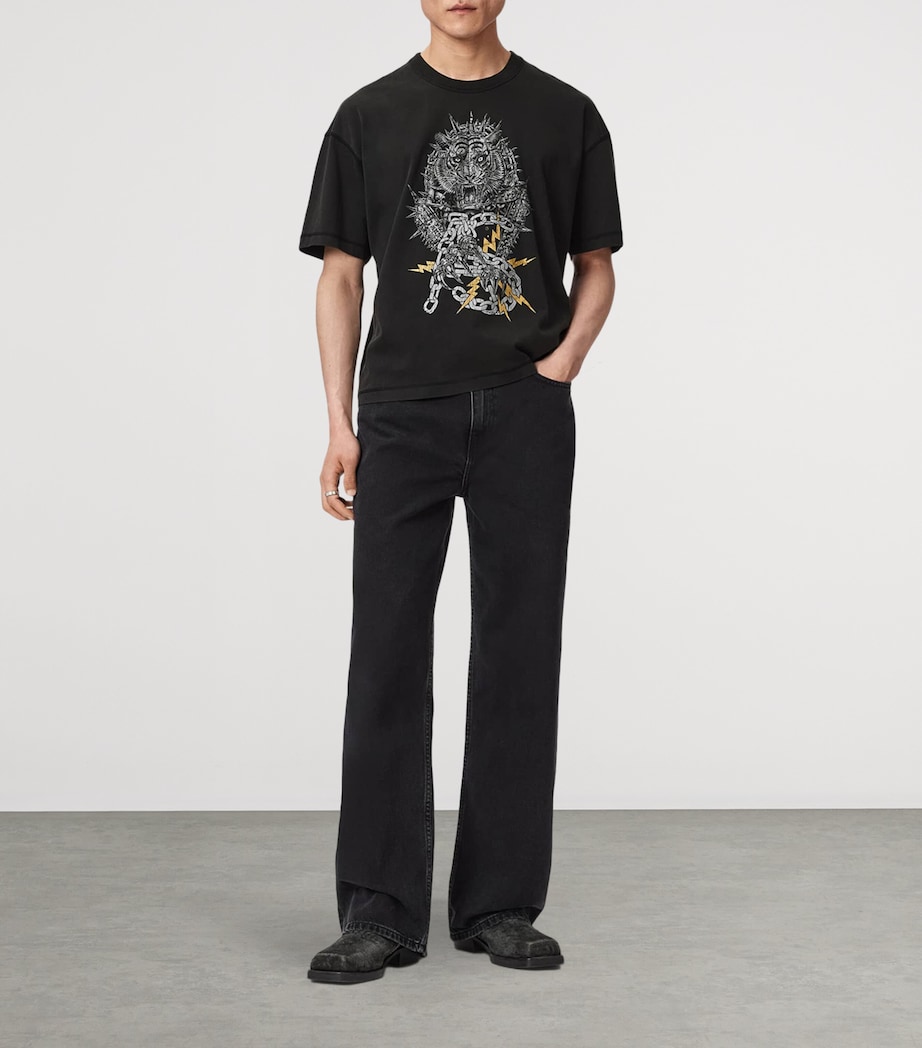 AllSaints Mens Cotton Iron Tiger T-Shirt Washed Black Image 2