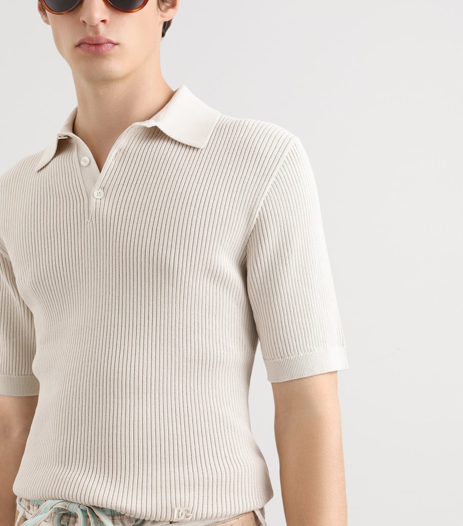 Dolce&Gabbana Mens Cotton Micro-Rib Polo Shirt Cream Image 4