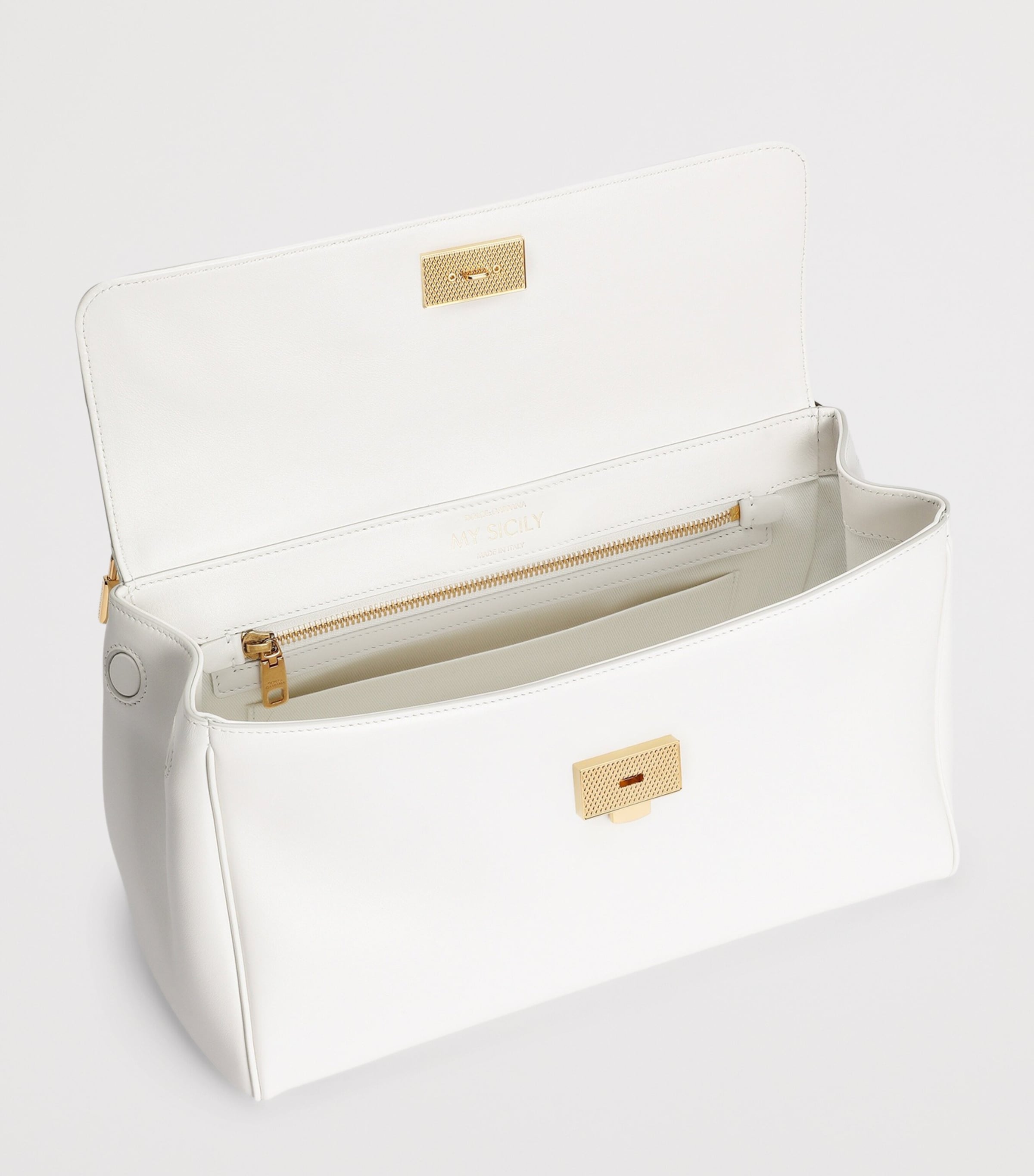 Dolce&Gabbana Leather My Sicily Top-Handle Bag Natural White Image 3