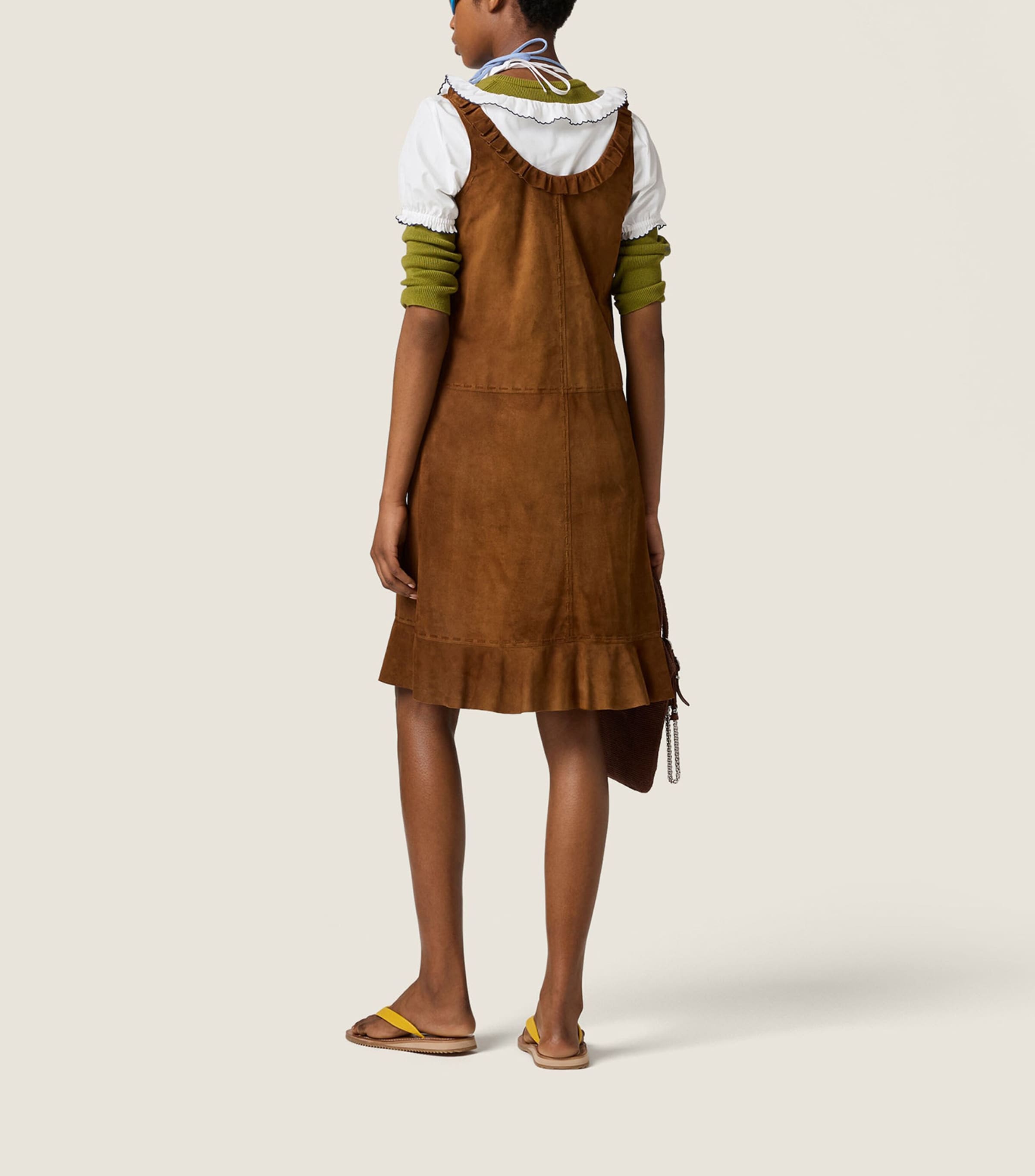 Miu Miu Womens Waxed Suede Mini Dress Brown Image 3