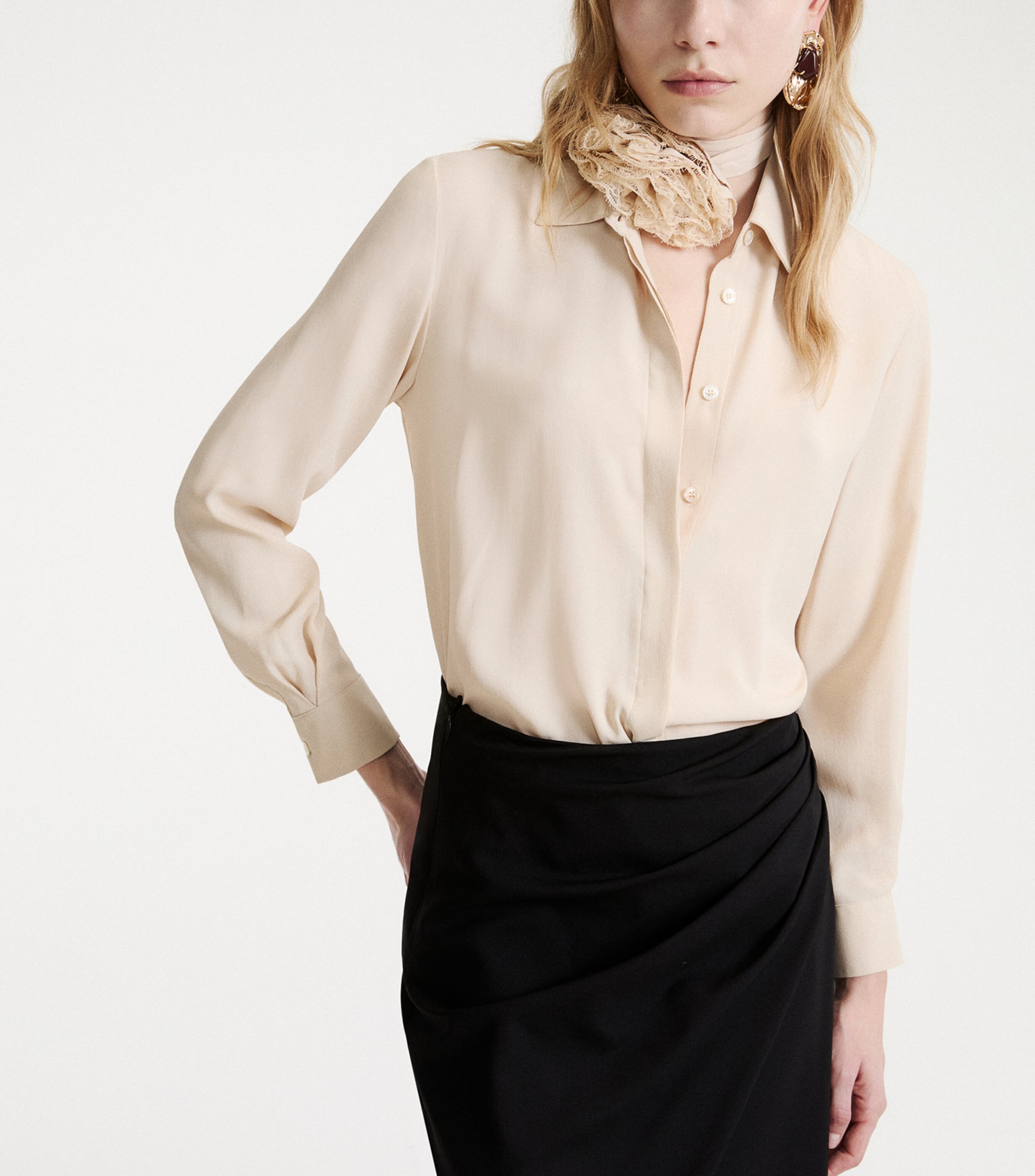 Marella Womens Crepe de Chine Flower-Detail Shirt Sand Image 5