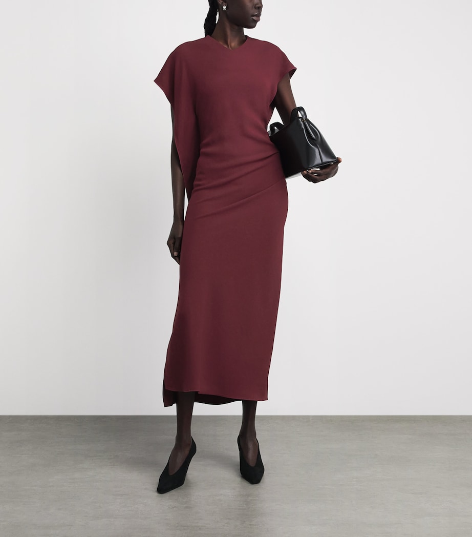 Victoria Beckham Womens Satin Asymmetric Victoria Midi Dress Cinnabar Red Image 2