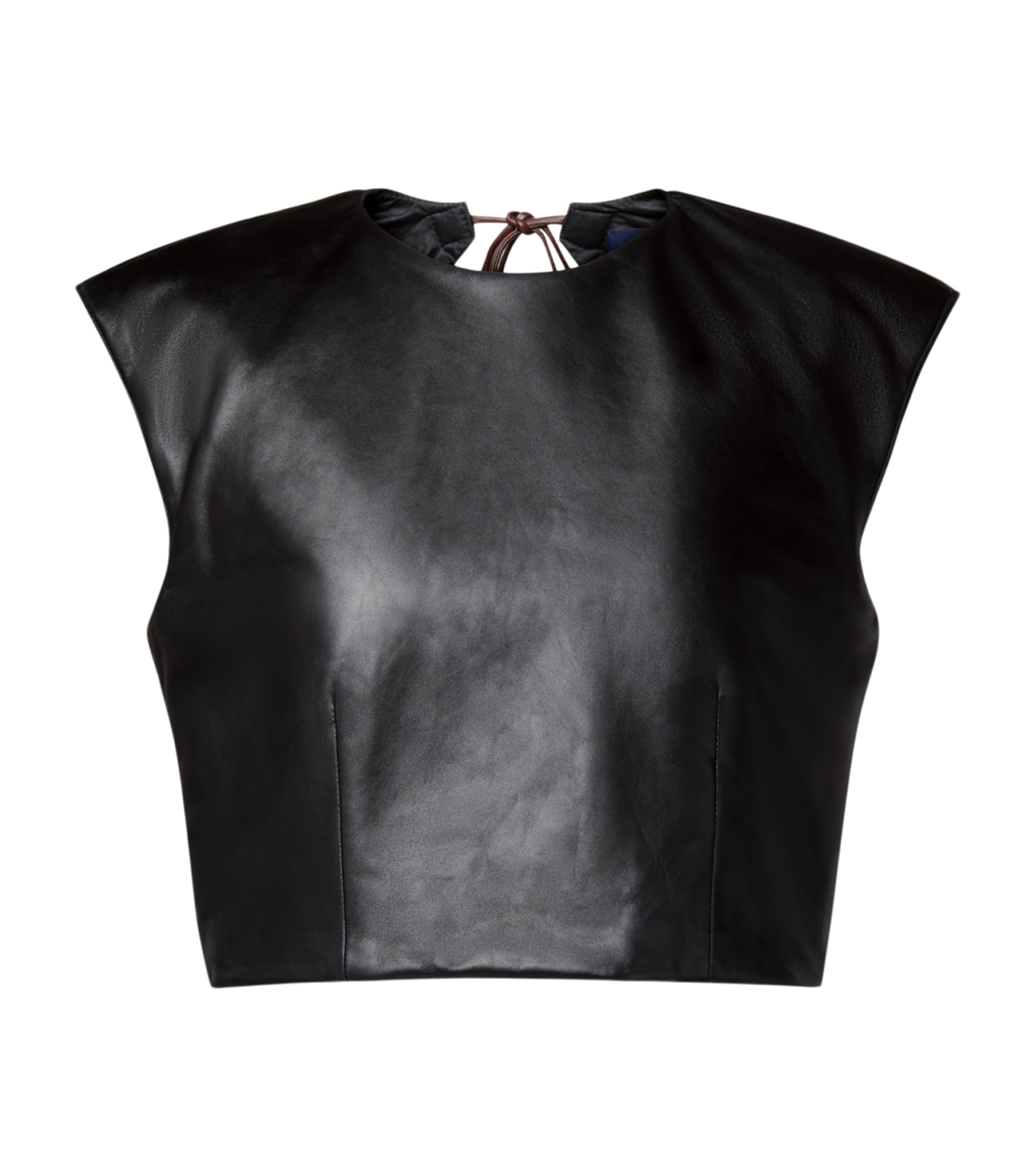 LOUIS VUITTON Womens Leather Structured Crop Top Black Image 1