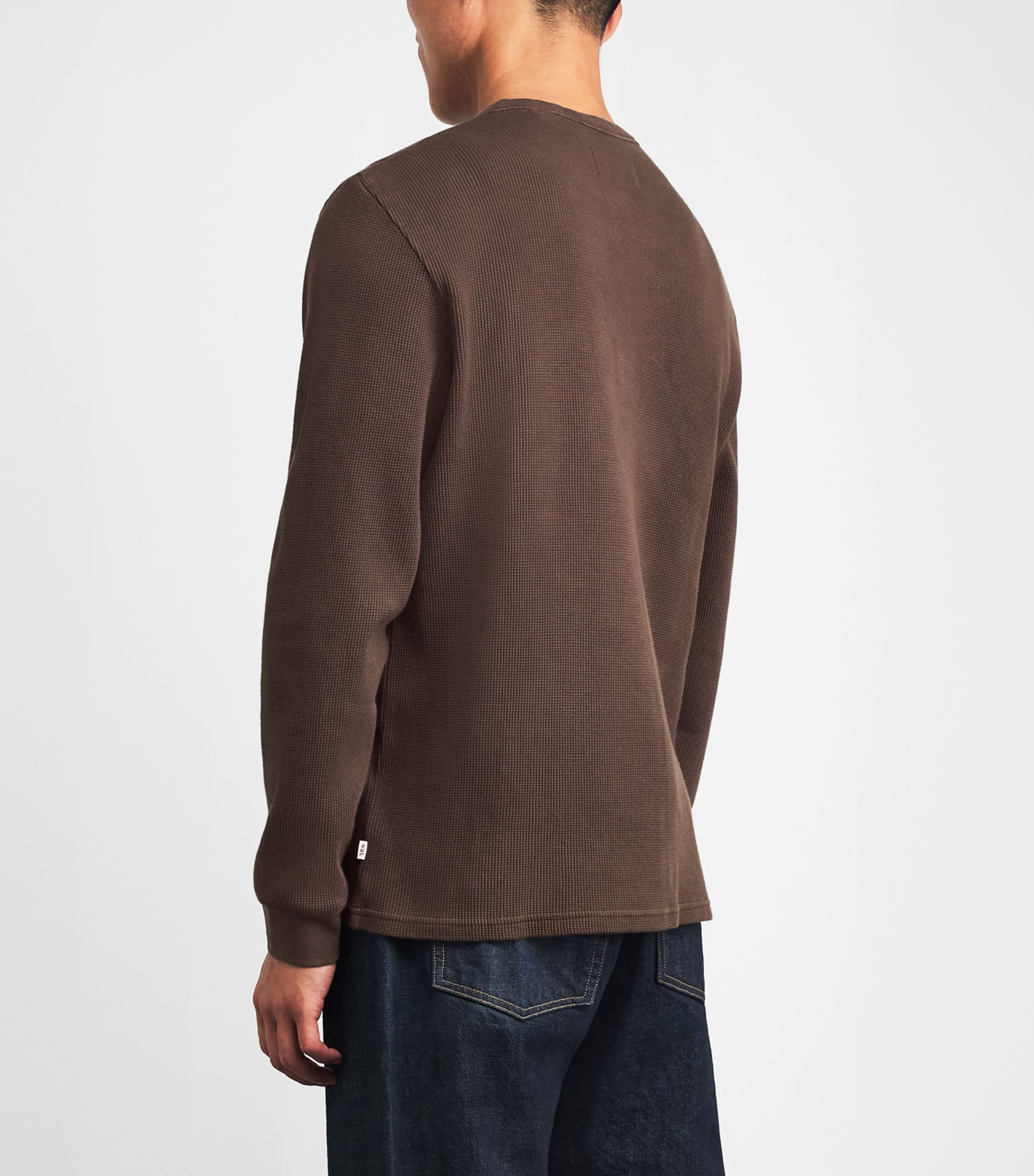 Wax London Mens Cotton Caleb Henley Top Brown Image 5