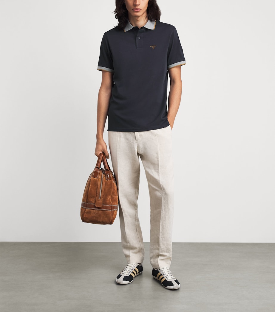 Barbour Mens Cotton Polo Shirt Navy/camel Image 2