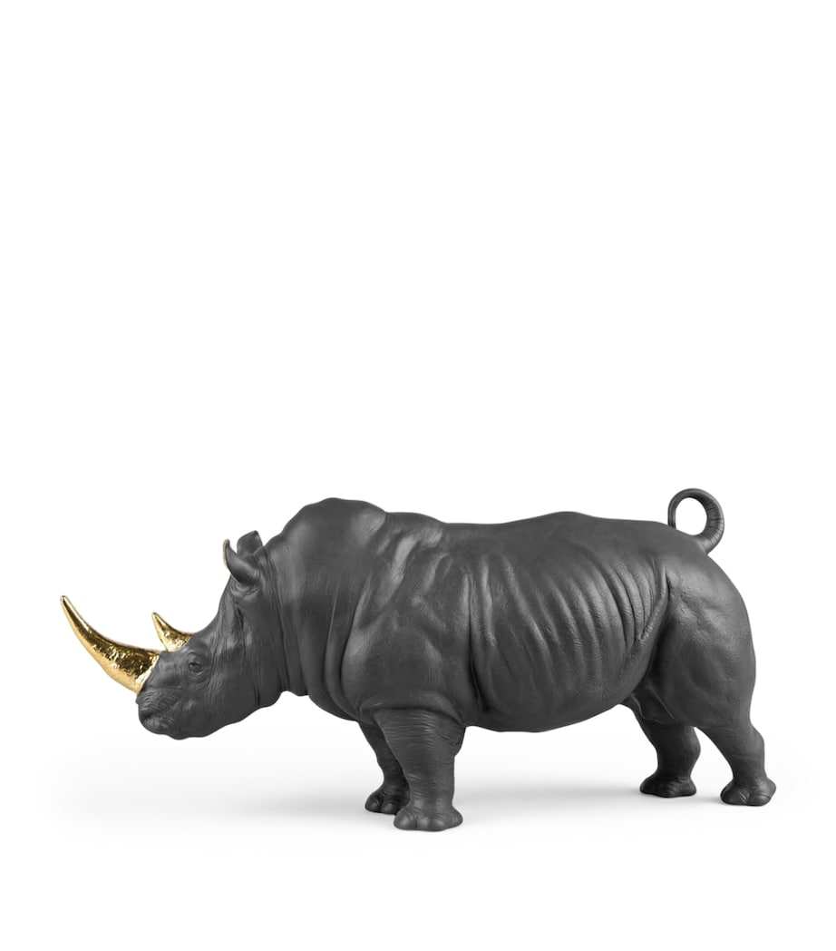 Porcelain Rhino Figurine BLACK & GOLD Image 3