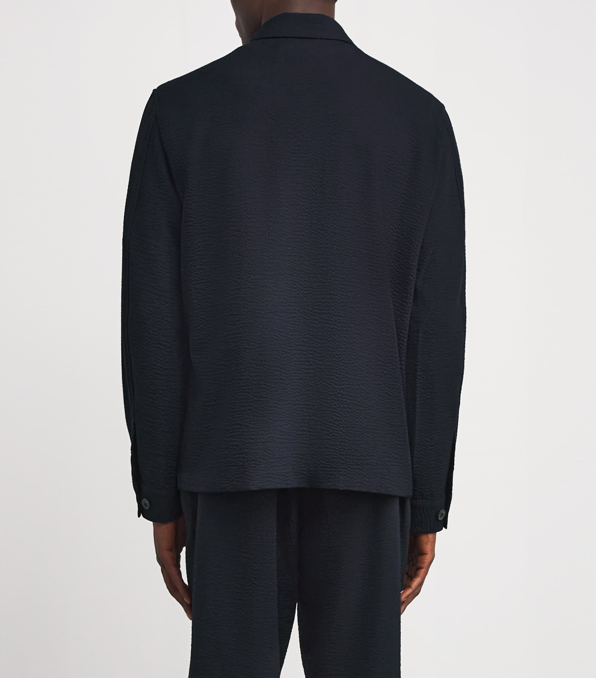 Sunspel Mens Stretch-Wool Seersucker Jacket Buaa Navy Image 4