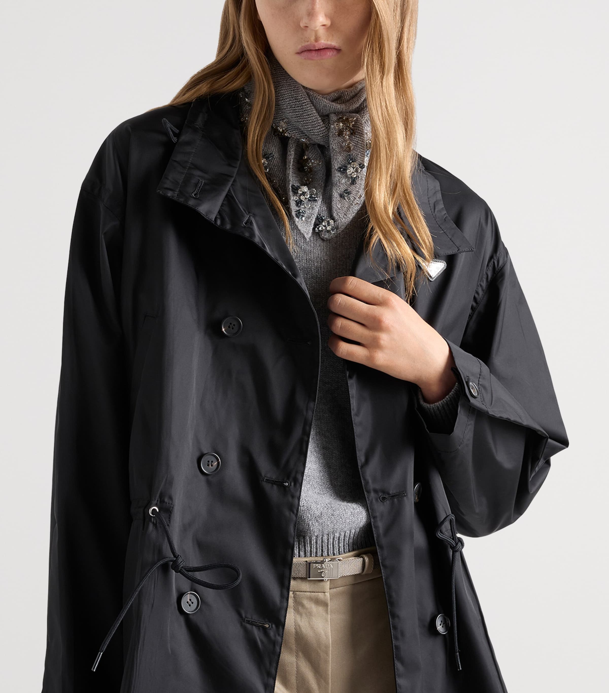 Prada Womens Re-Nylon Rain Coat Black Image 3