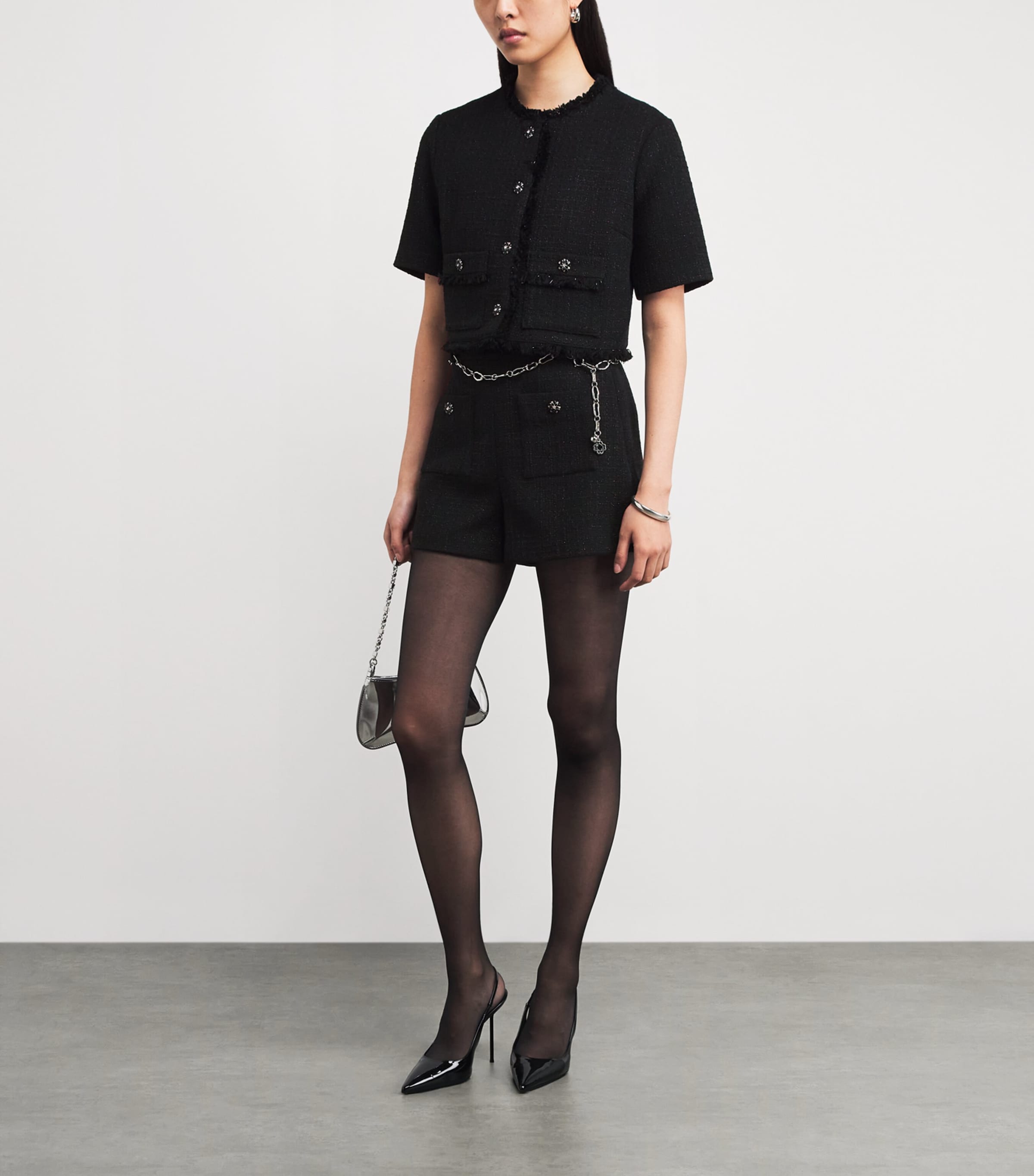 Tweed Rhinestone-Embellished Jacket BLACK Image 2