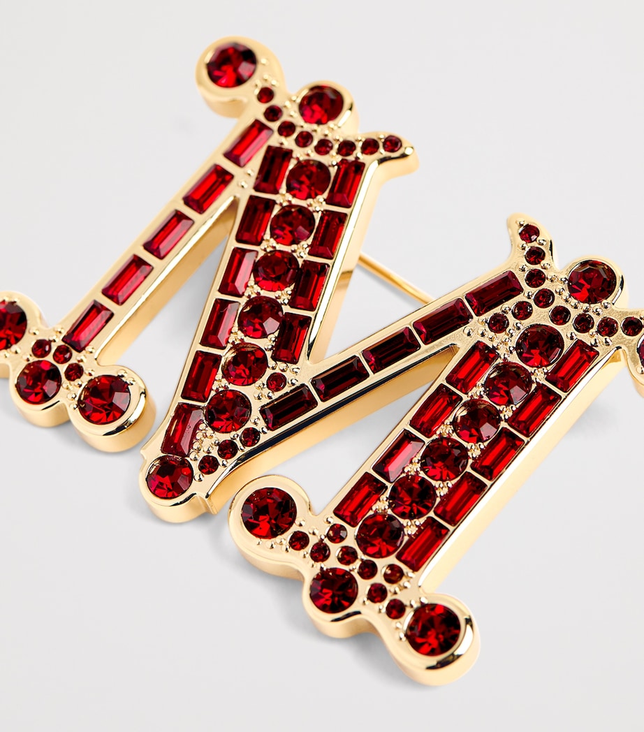 Embellished Monogram Brooch RED Image 3