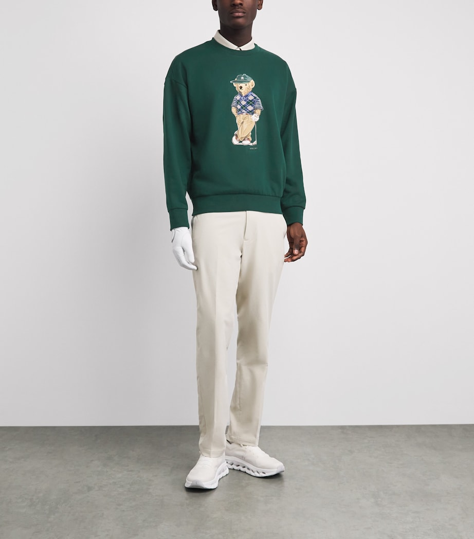 RLX Ralph Lauren Mens Cotton-Blend Relaxed Fit Polo Bear Sweatshirt Moss Agate Image 2
