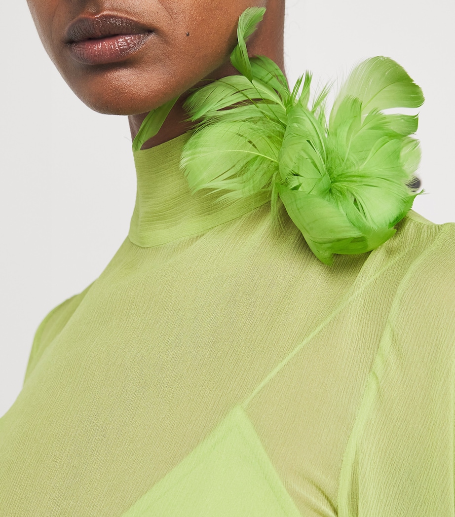 Silk Feather-Trim Lanzarote Garden Kaftan APPLE Image 6