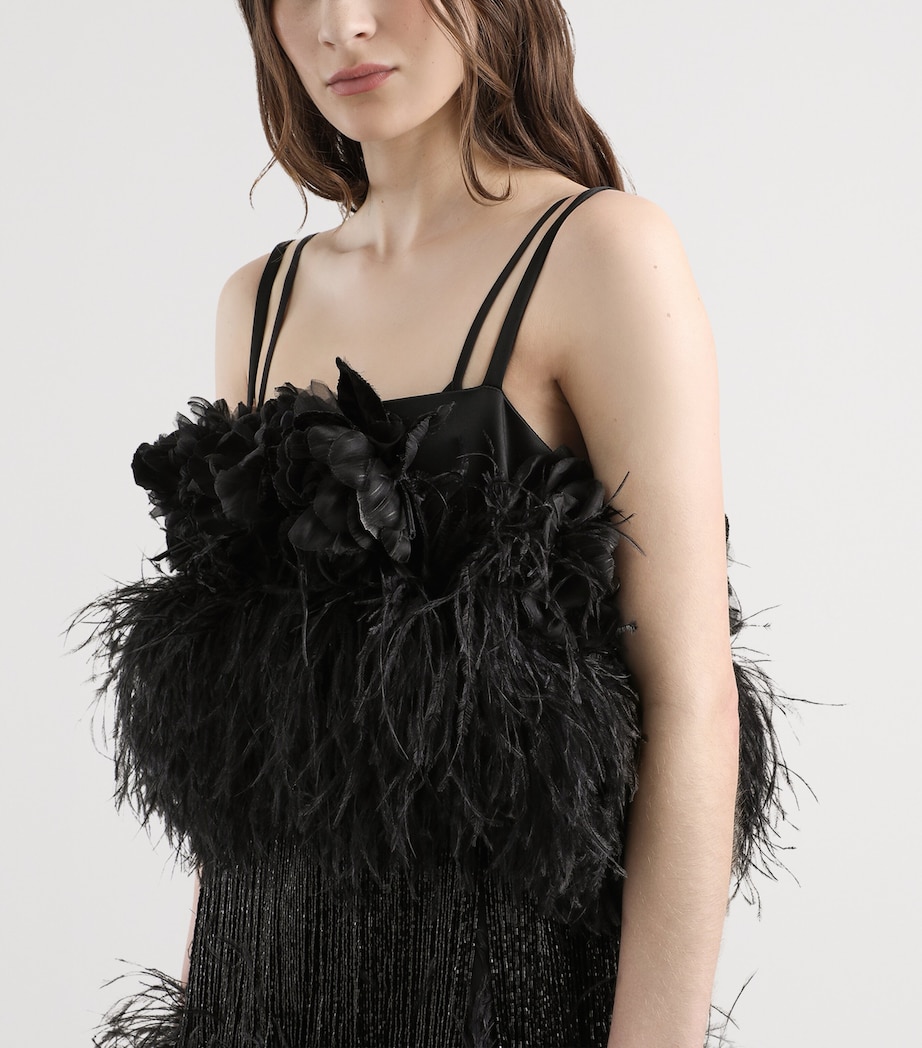 Feather-Trim Beaded Mini Dress N0000-BLACK Image 4