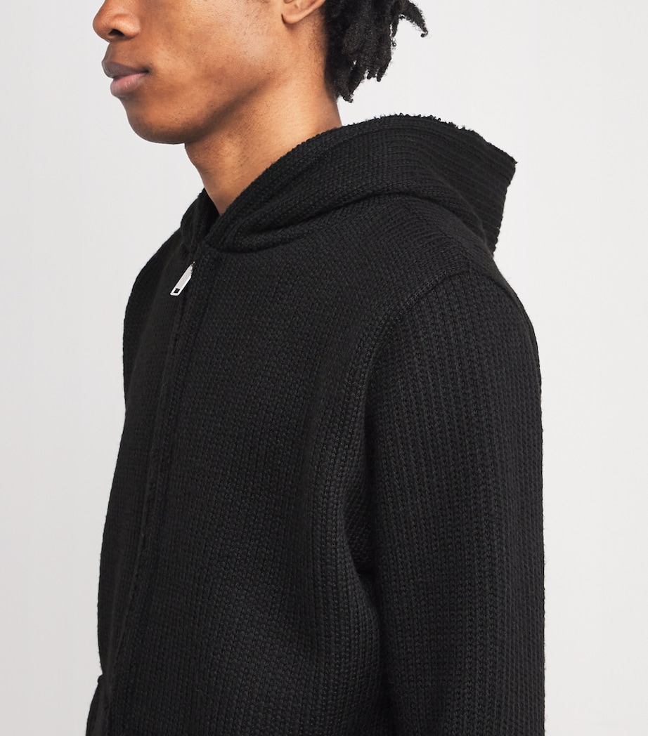 Ribbed Zip-Up Hoodie BLACK Image 6