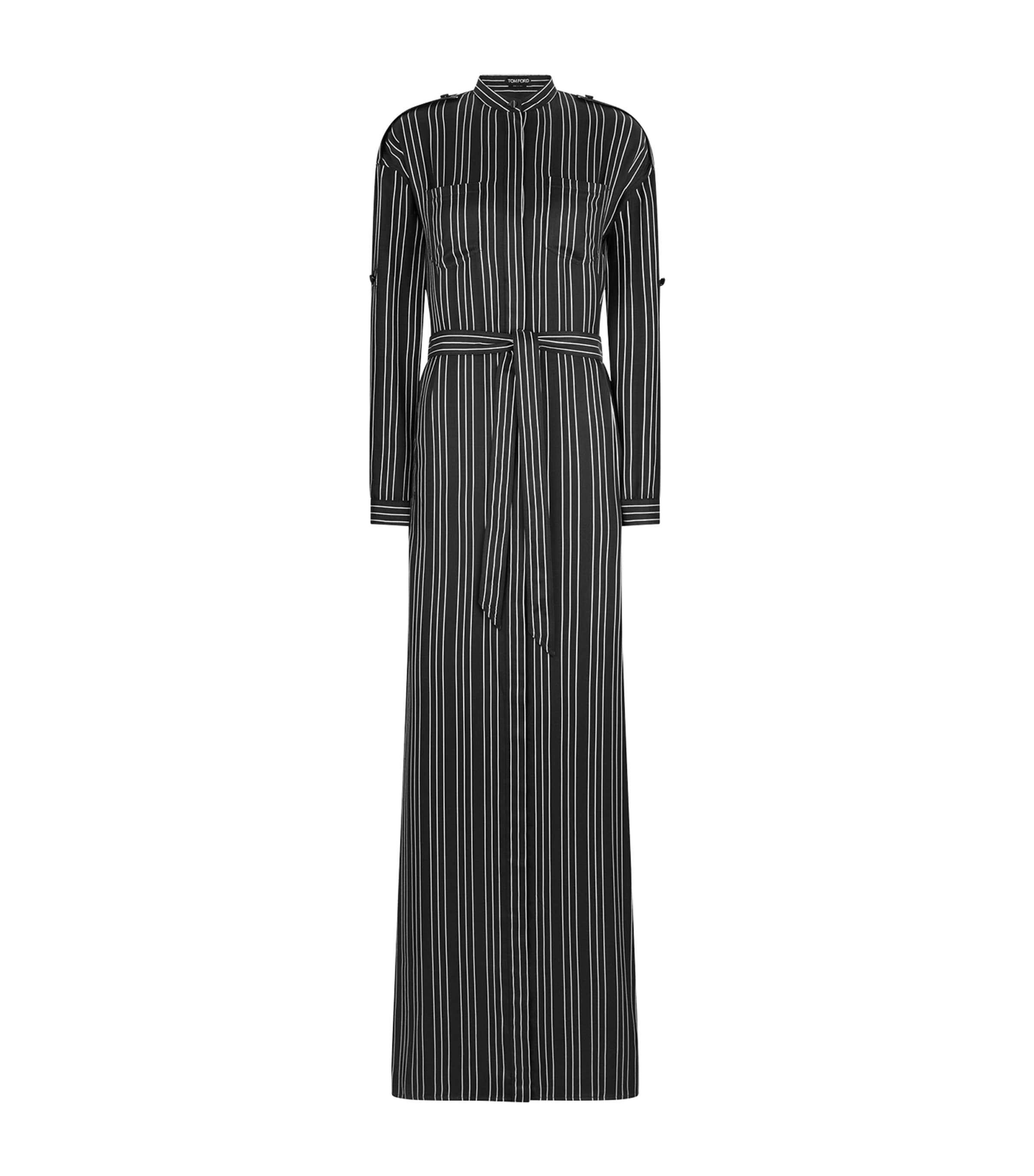 Tom Ford Silk Stripe Maxi Shirt Dress In Black