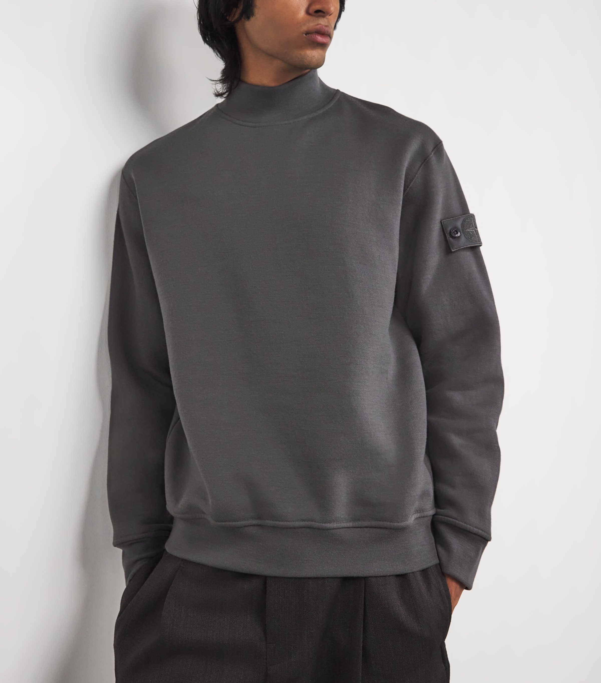 トップス 19ss STONE  SOFT COTTON SWEATER Stone Island Grey GHOST PIECE Cotton Compass Logo Sweatshirt