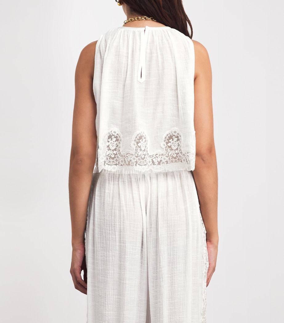 Sandro Paris Womens Broderie Anglaise Crop Top White Image 5