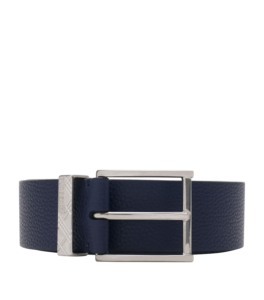 Leather Check-Engraved Belt NAVY Image 1