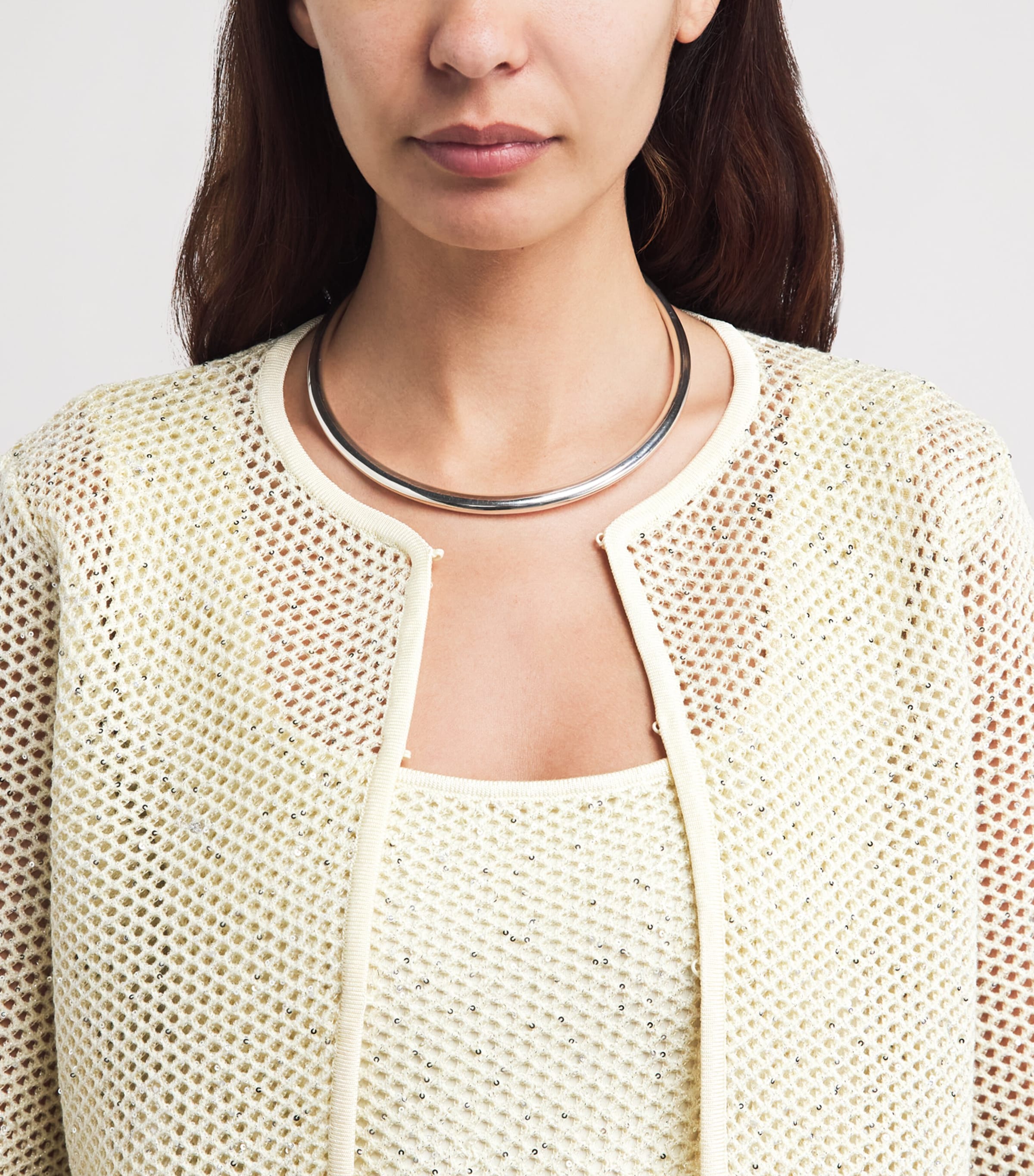 Maje Womens Embellished Open-Knit Cardigan Pale Yellow Image 3