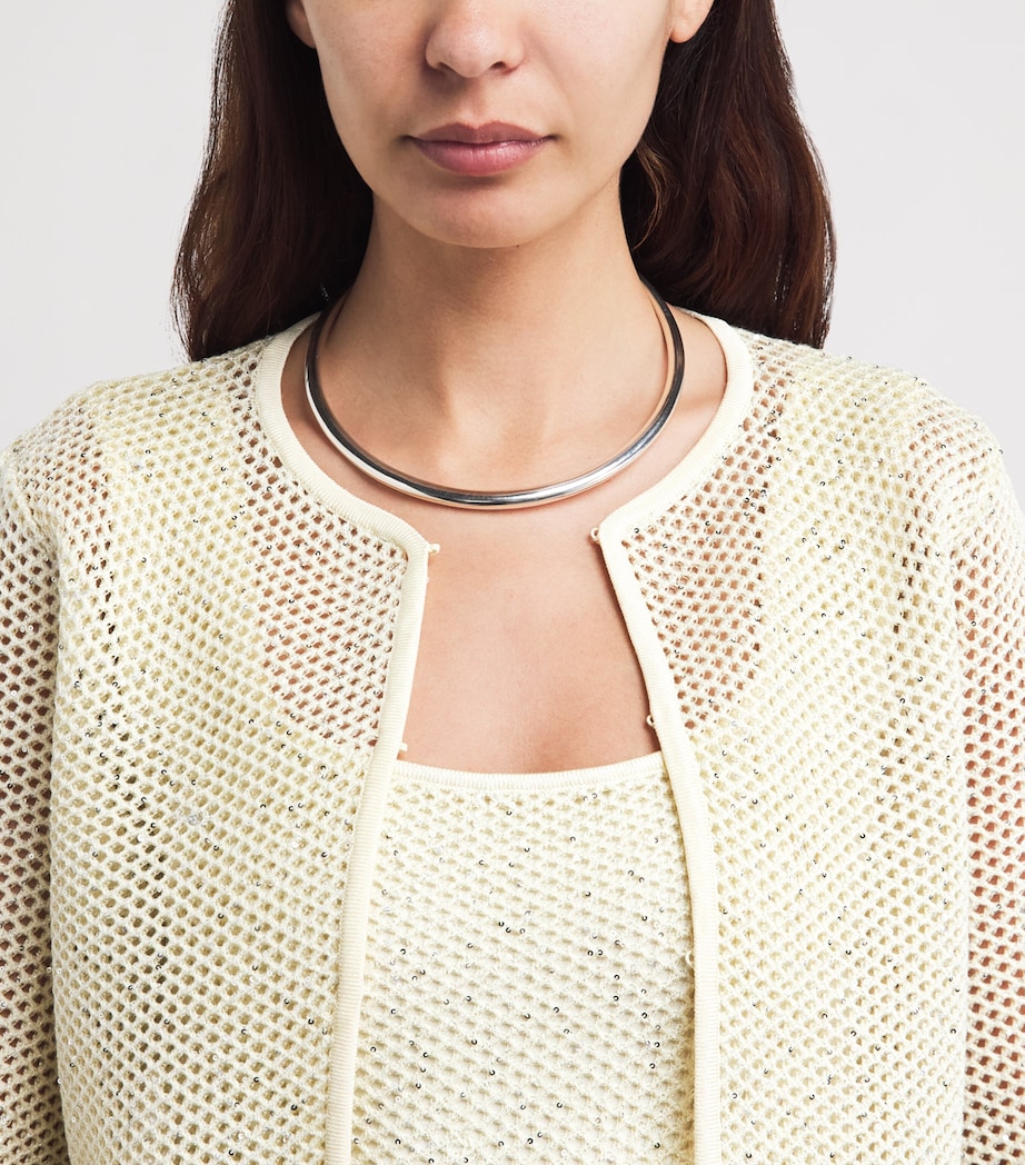 Maje Womens Embellished Open-Knit Cardigan Pale Yellow Image 3