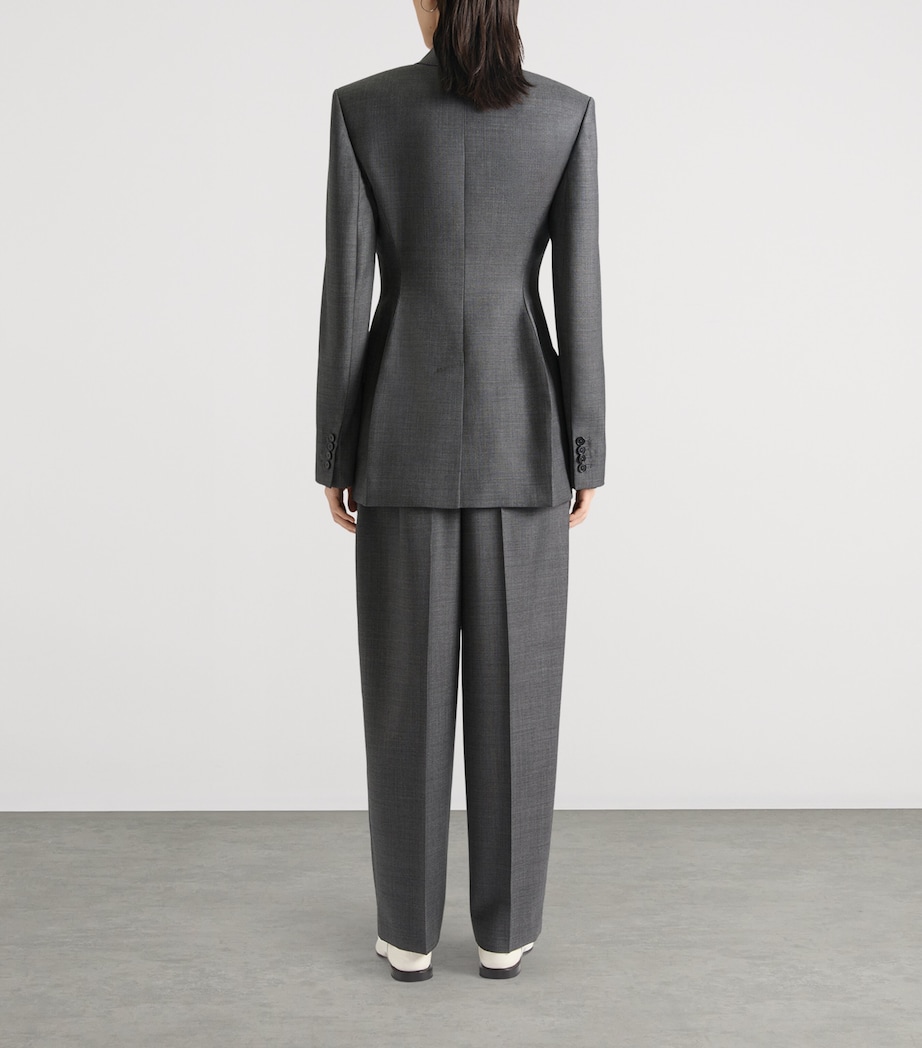 Wool Pleated Straight Trousers GREY MIX Image 1