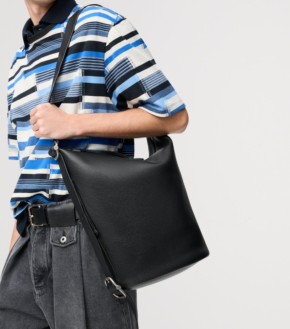 Medium Leather Loop Bucket Bag BLACK Image 7