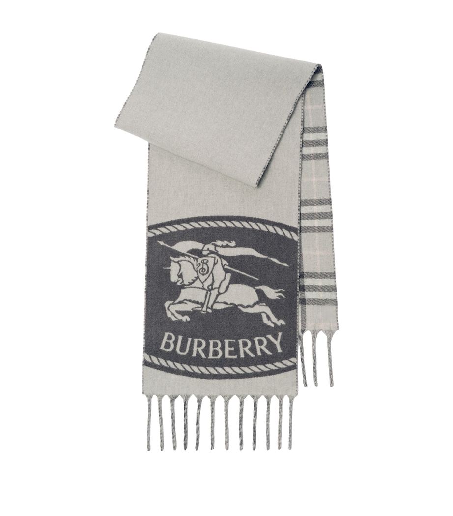 Burberry Cashmere Reversible Knight Stamp Scarf Mitten Grey Image 1