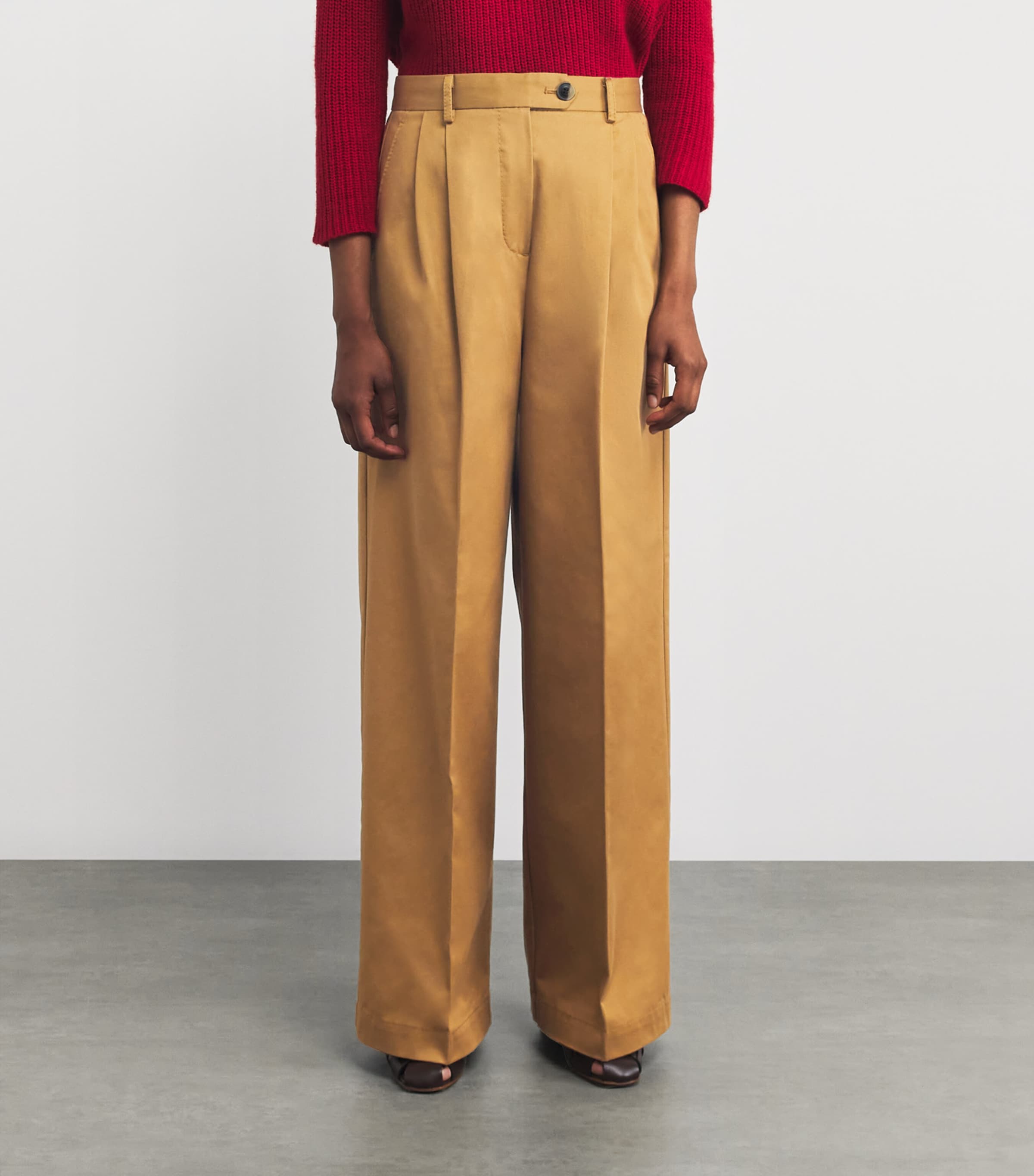 Cotton Pleated Wide-Leg Trousers OCHRE Image 3