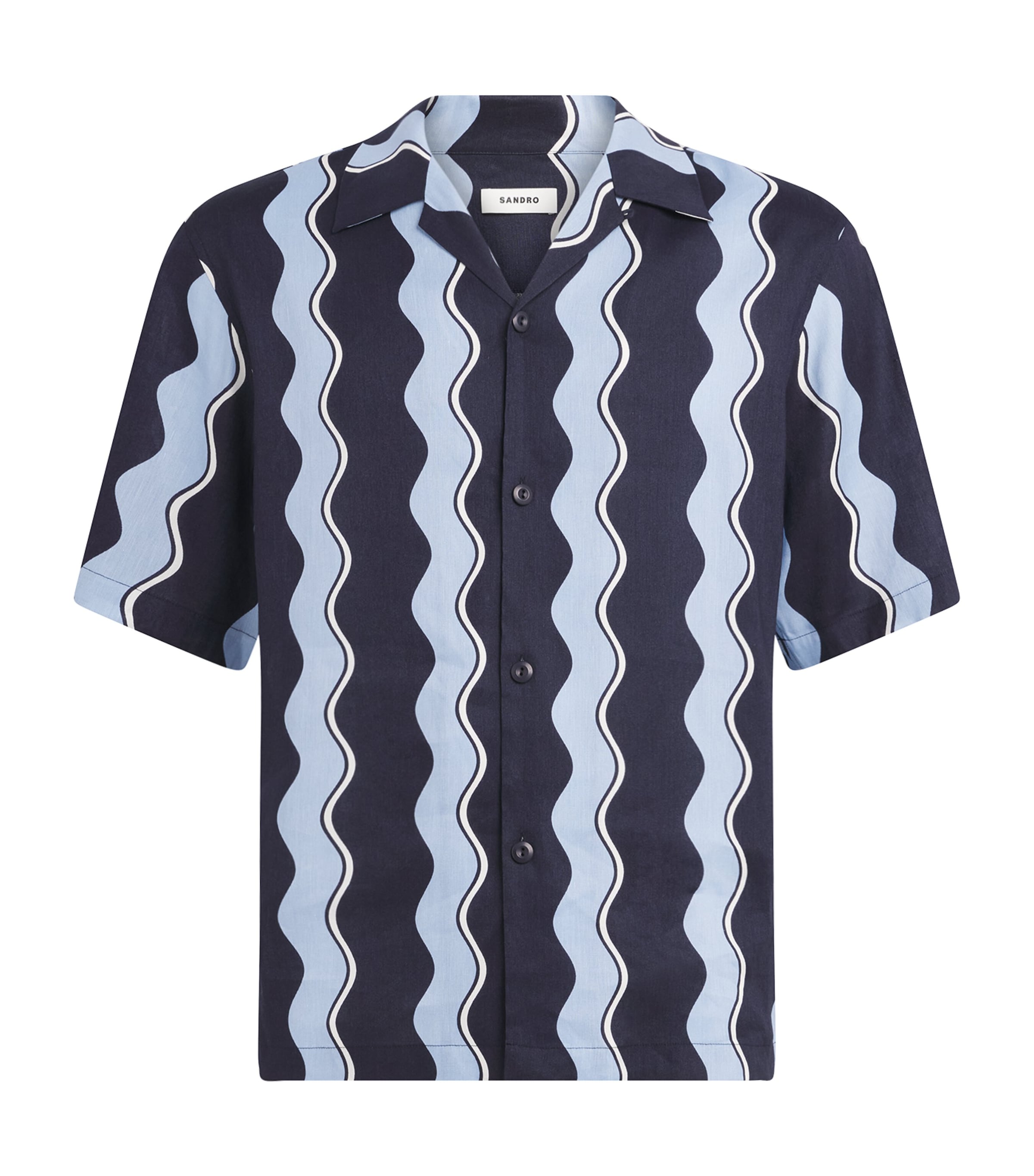 Sandro Paris Mens Linen-Blend Waves Print Shirt Navy Blue Image 1