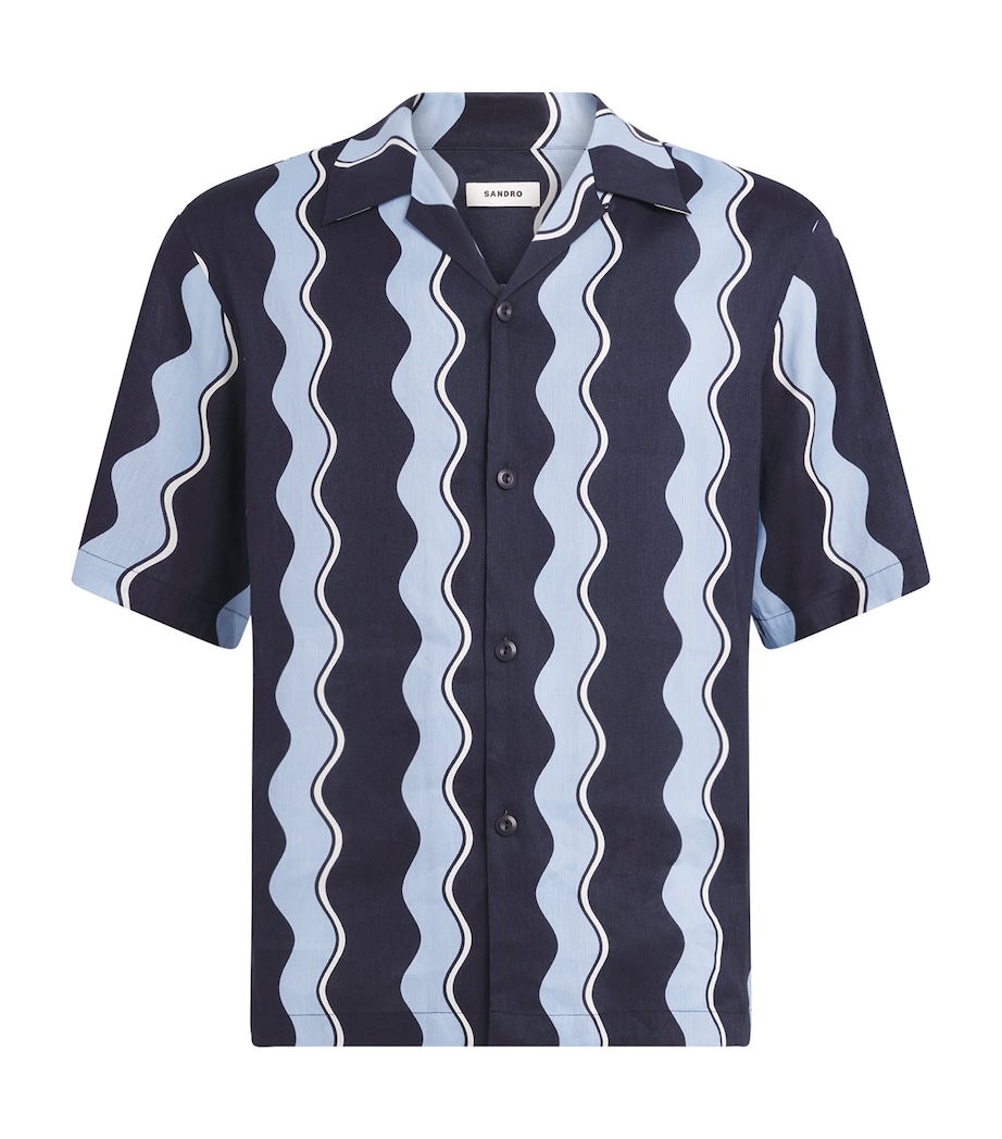 Sandro Paris Mens Linen-Blend Waves Print Shirt Navy Blue Image 1