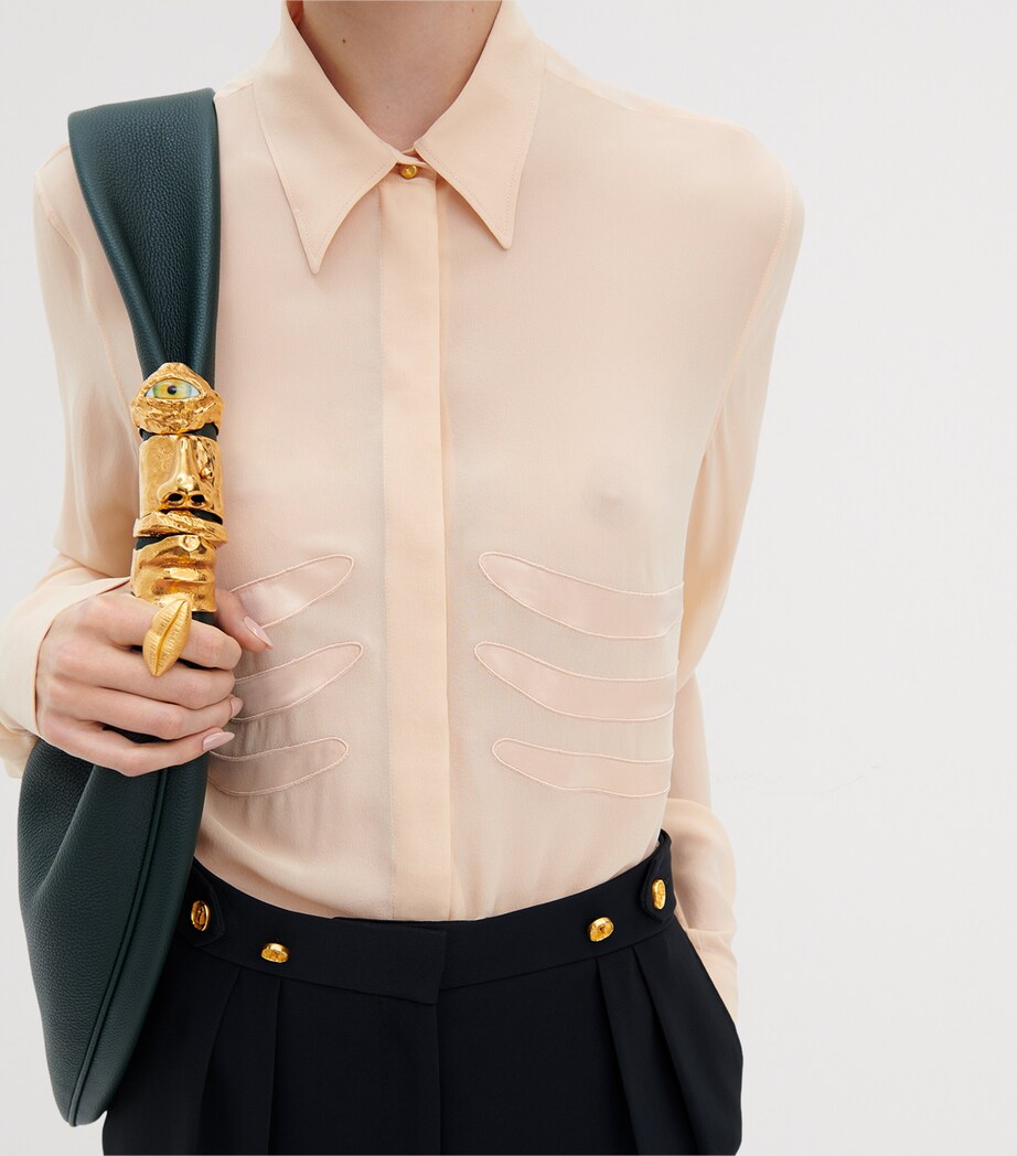 Schiaparelli Womens Silk Trompe-l'Oeil Skeleton Shirt Ecru Image 5