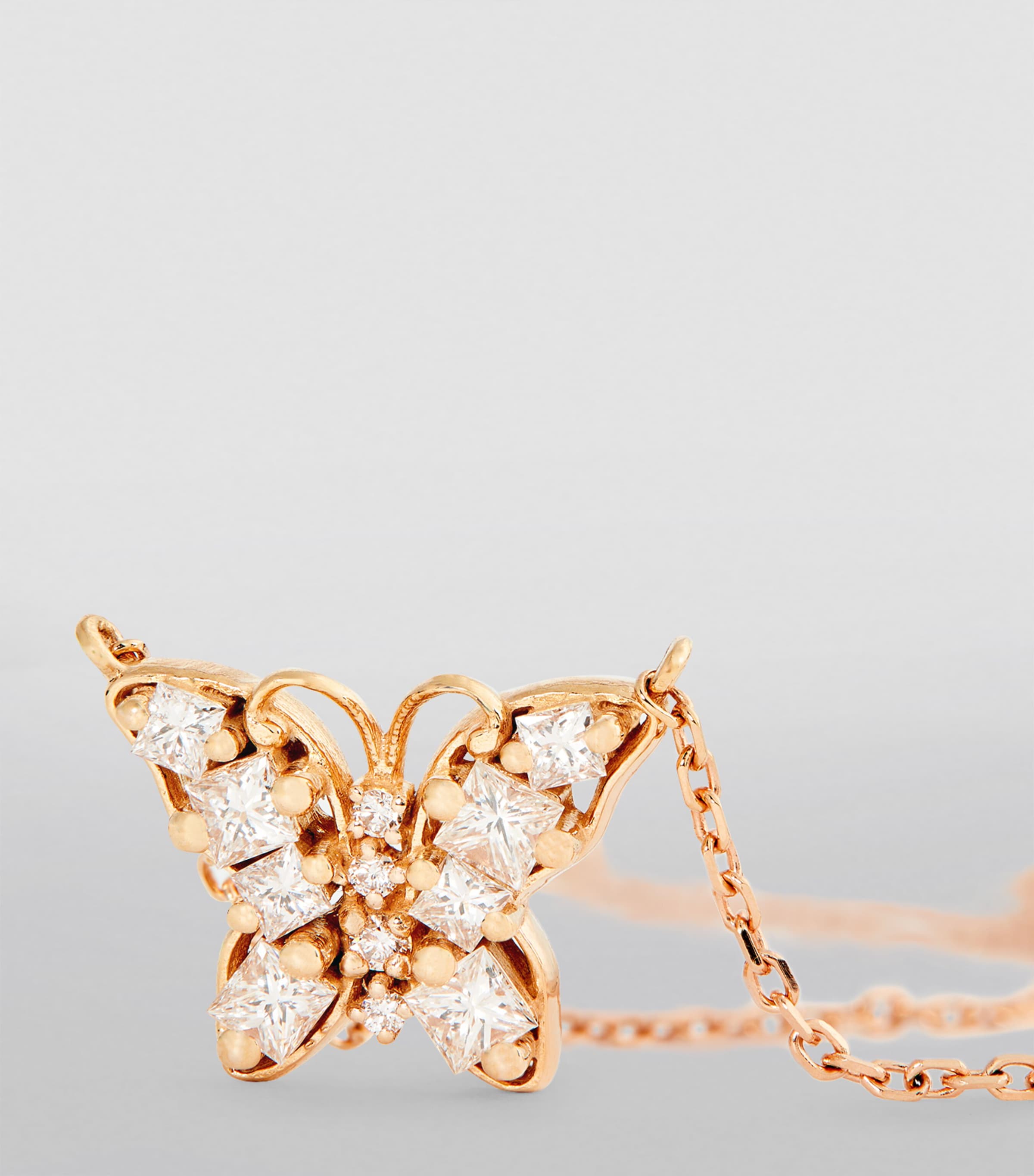 Mini Rose Gold and Diamond Princess Butterfly Necklace 18K RG/WD Image 6