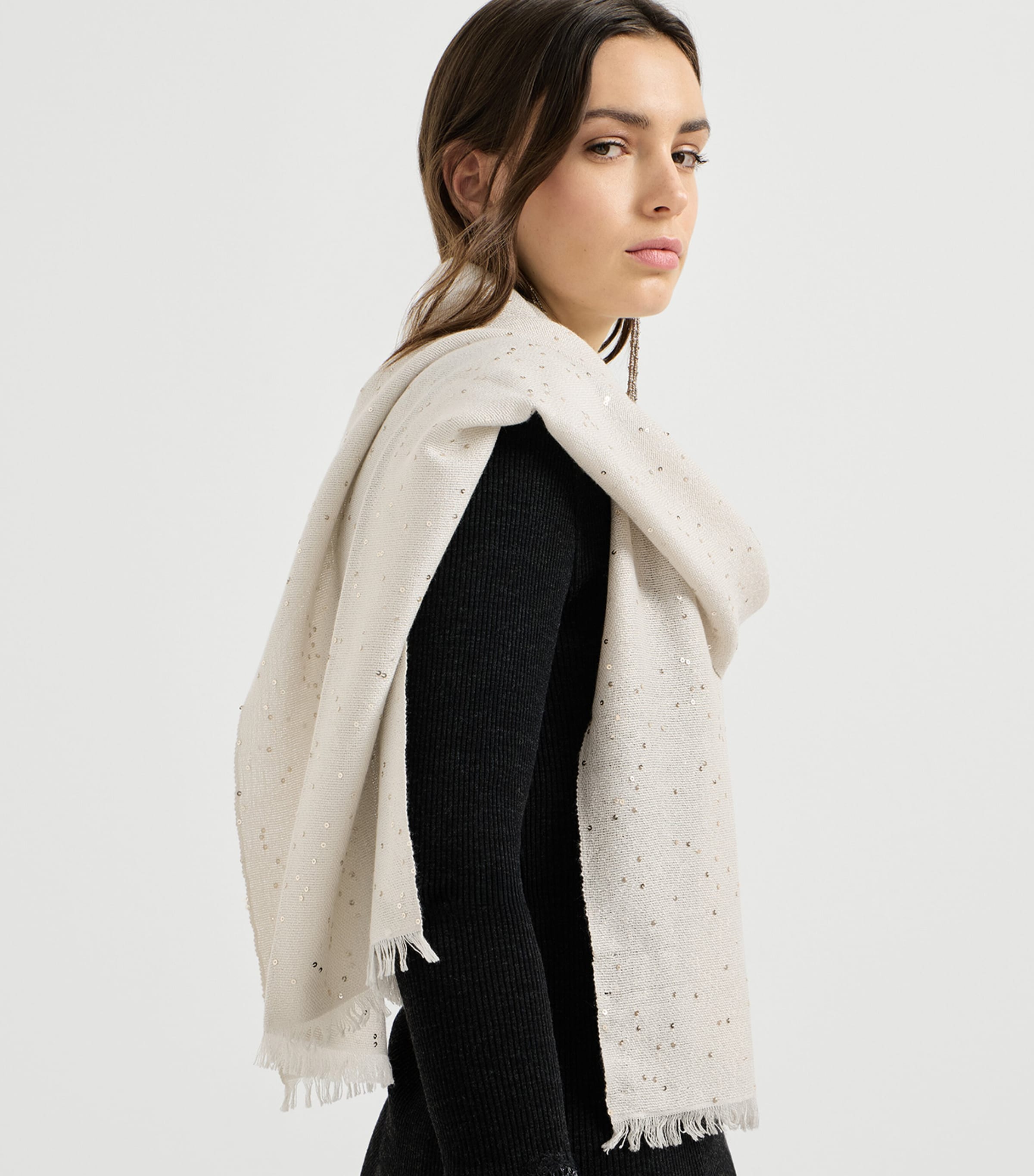 Brunello Cucinelli Womens Cashmere-Silk Embellished Scarf Image 4
