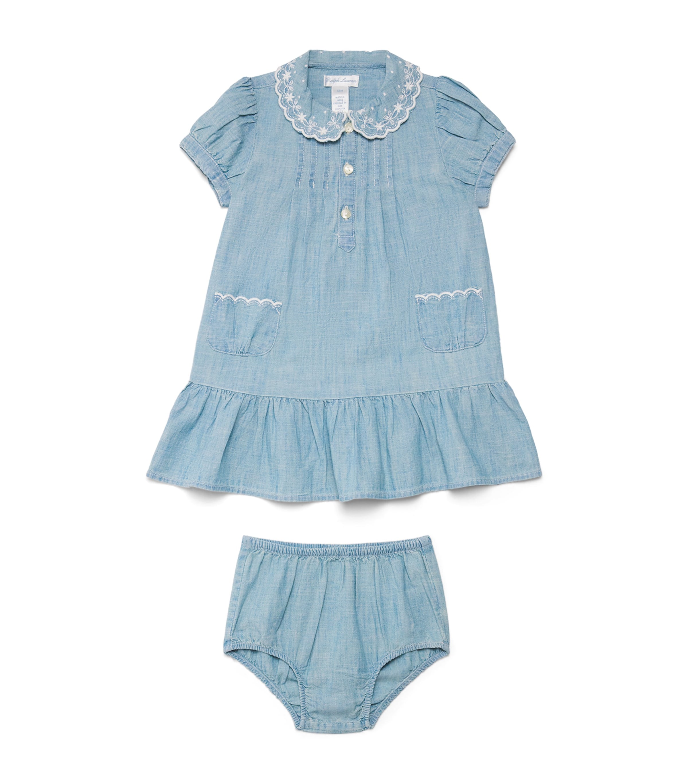 Ralph Lauren Kids Cotton Chambray Dress and Bloomers Set (3-24 Months) New Medium Wash Image 1