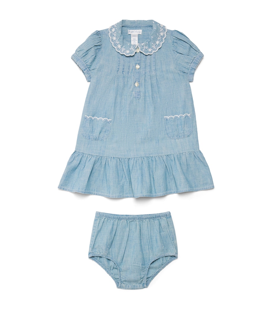 Ralph Lauren Kids Cotton Chambray Dress and Bloomers Set (3-24 Months) New Medium Wash Image 1